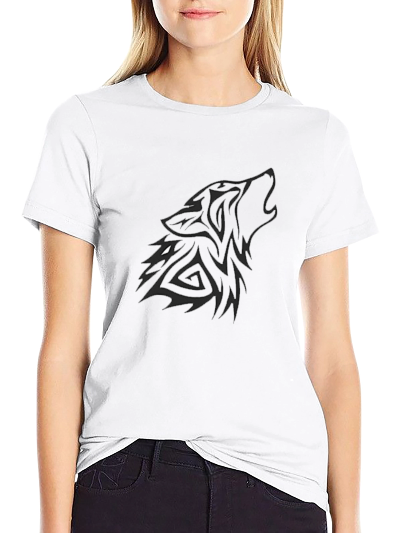 Mens Black T-Shirt with Tribal Wolf Graphic