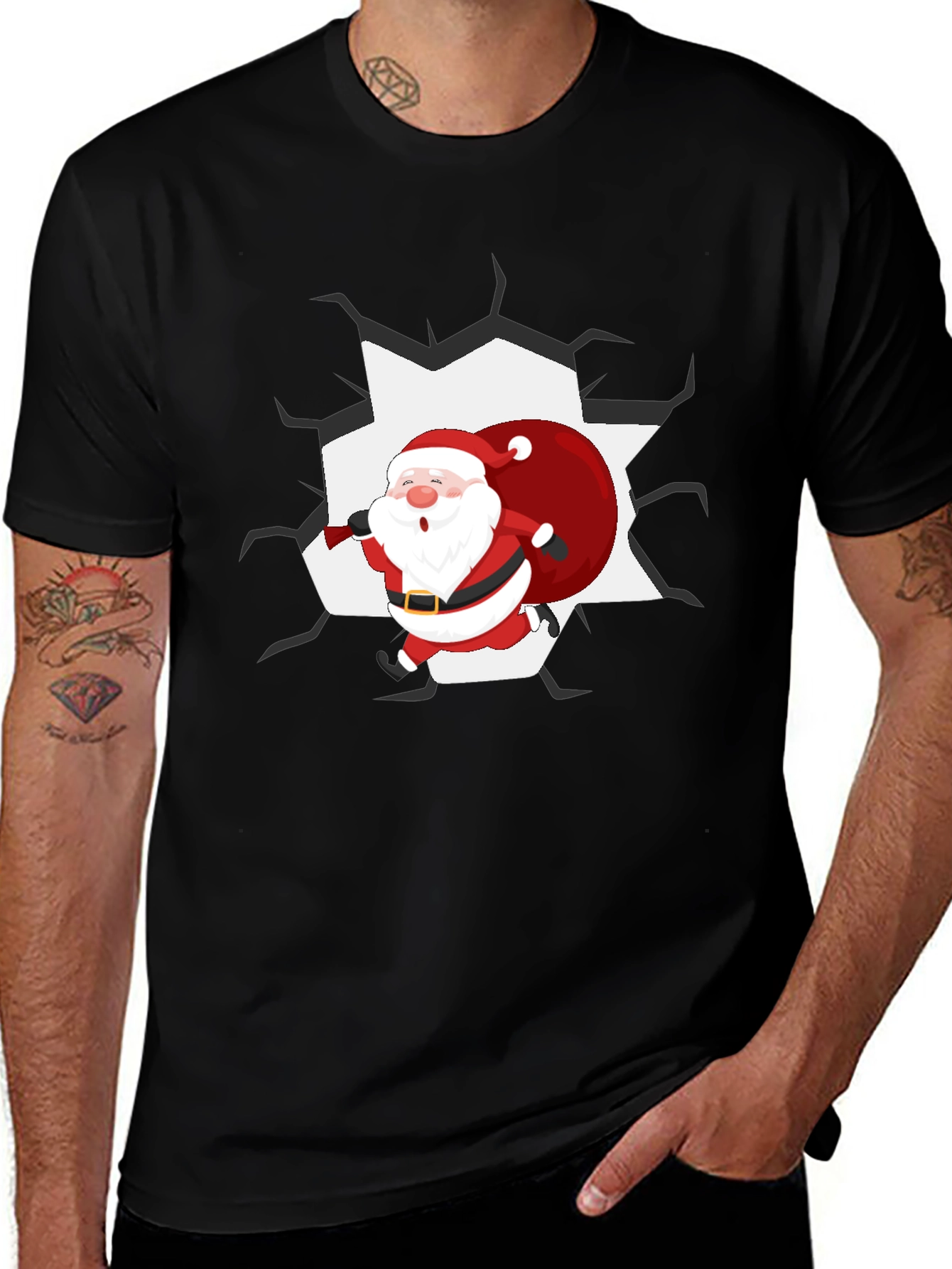 Santa Crashing Through T-Shirt