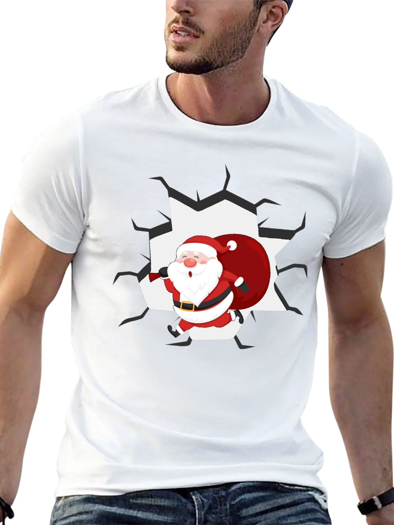 Santa Crashing Through T-Shirt
