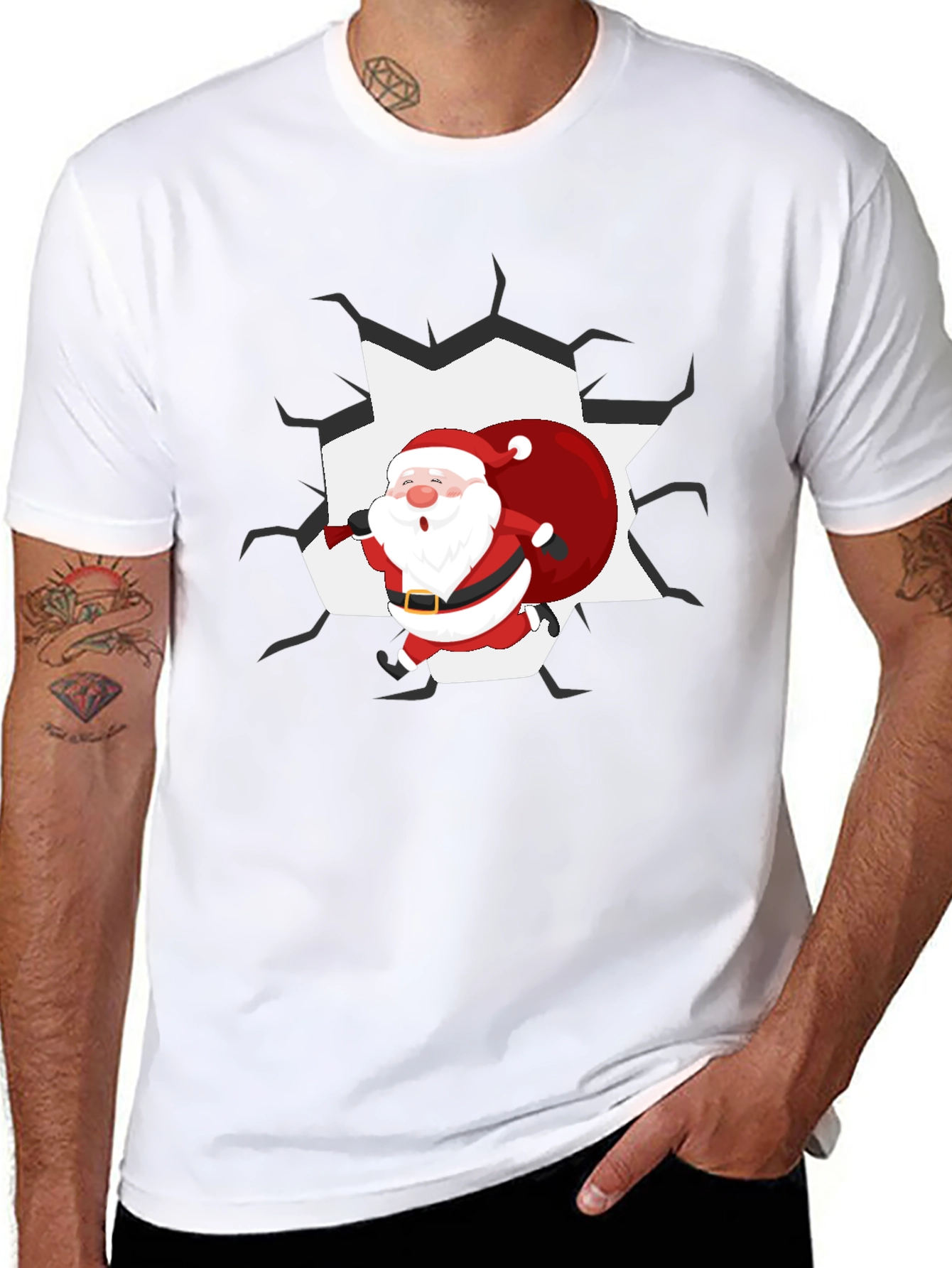 Santa Crashing Through T-Shirt