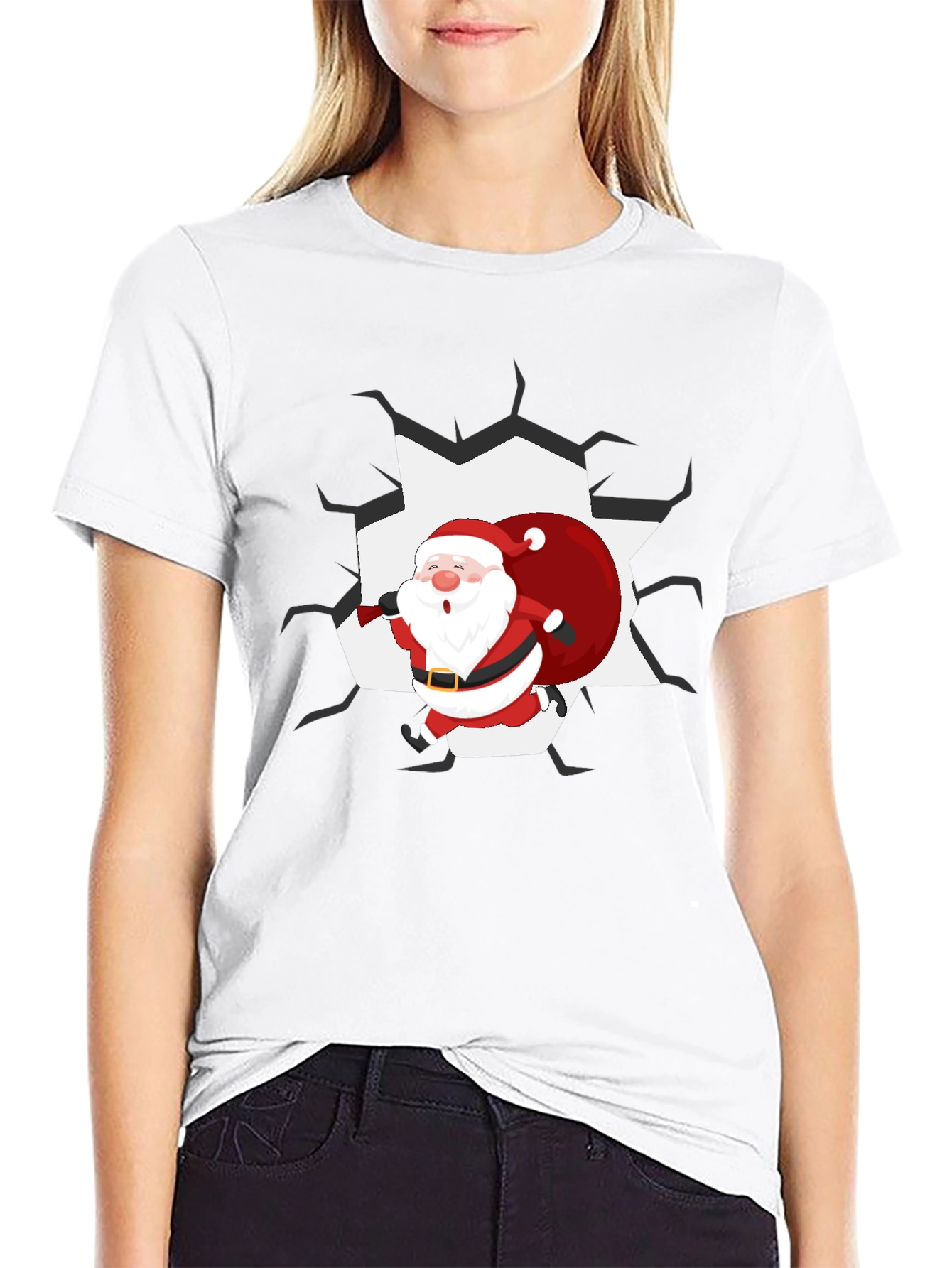 Santa Crashing Through T-Shirt