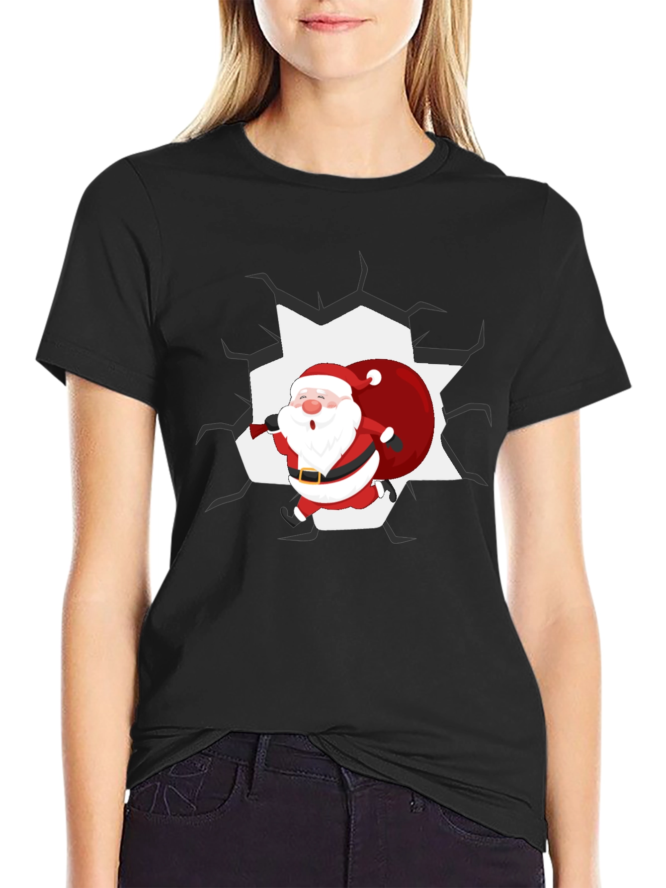 Santa Crashing Through T-Shirt