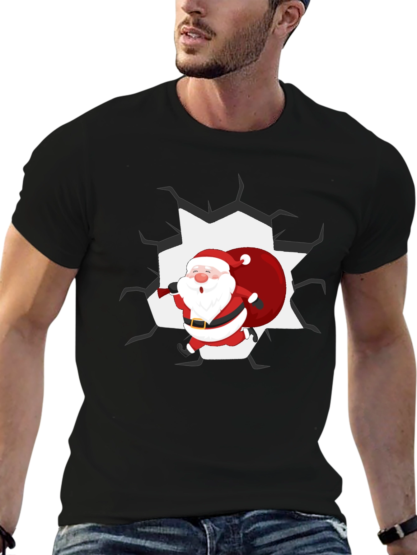 Santa Crashing Through T-Shirt