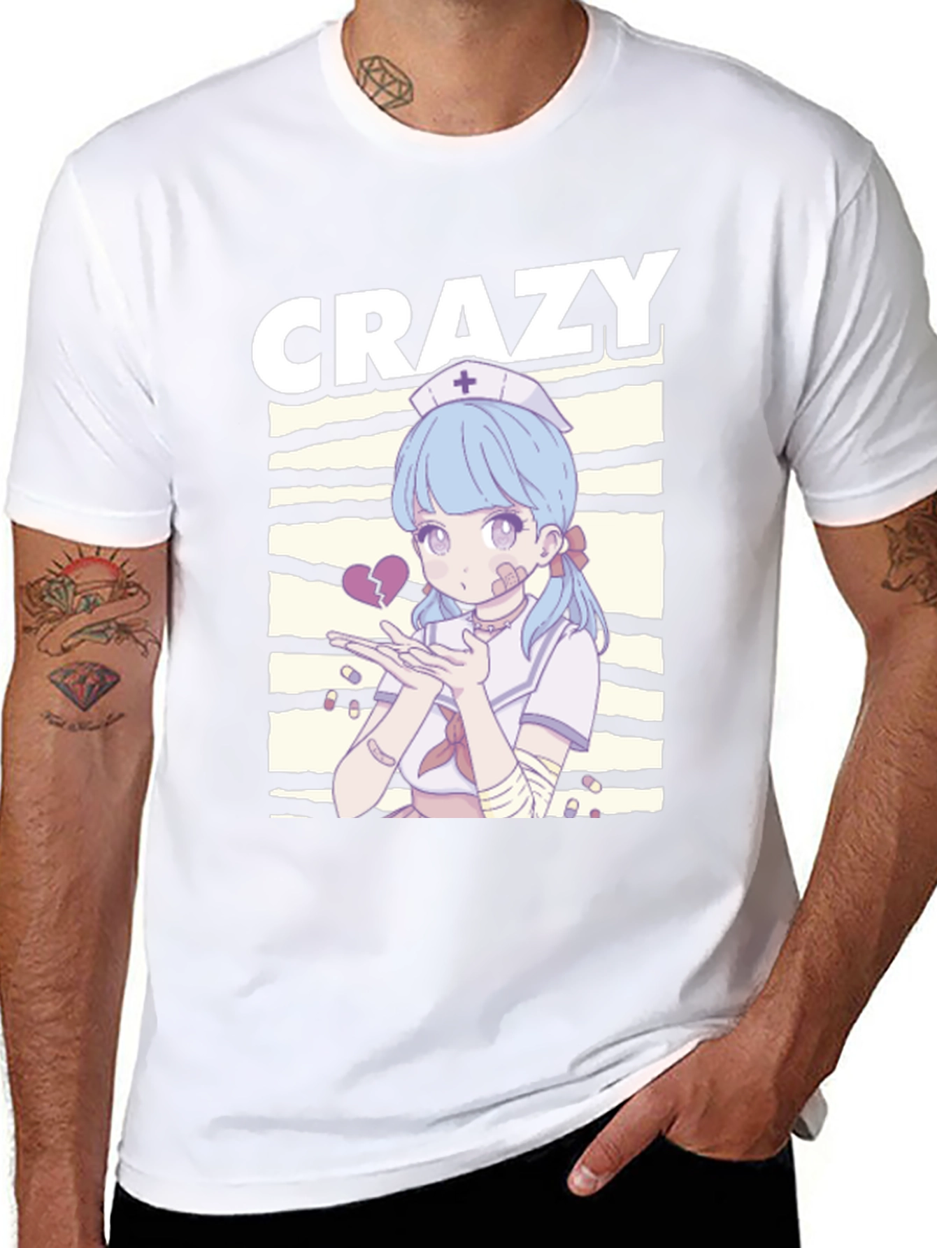 Crazy Anime Nurse Graphic Black T-Shirt