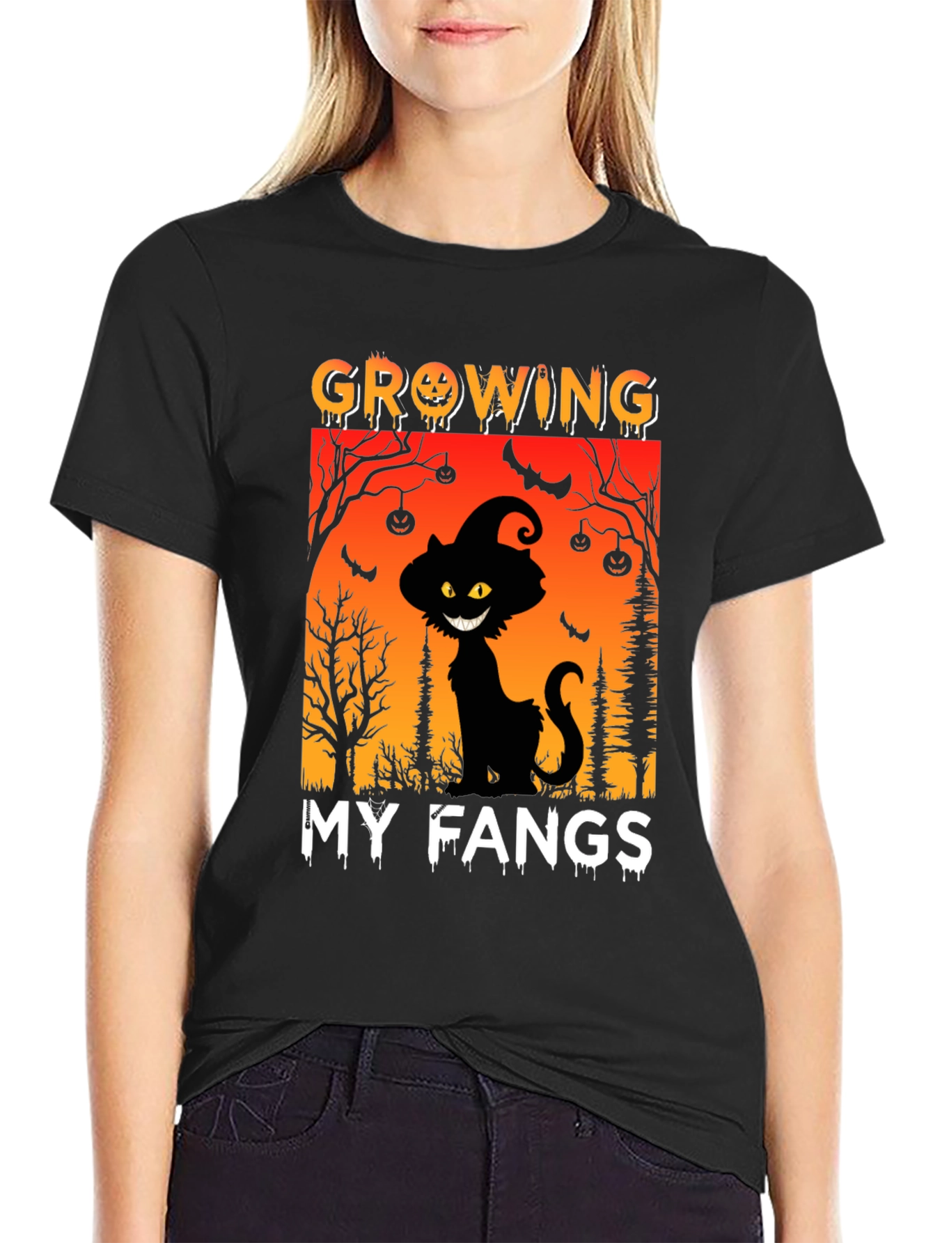 Halloween Cat T-Shirt - Growing My Fangs