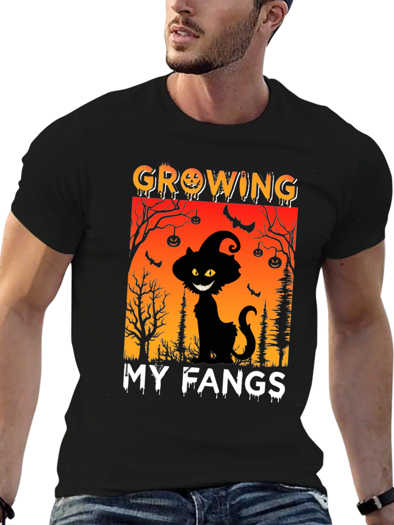 Halloween Cat T-Shirt - Growing My Fangs