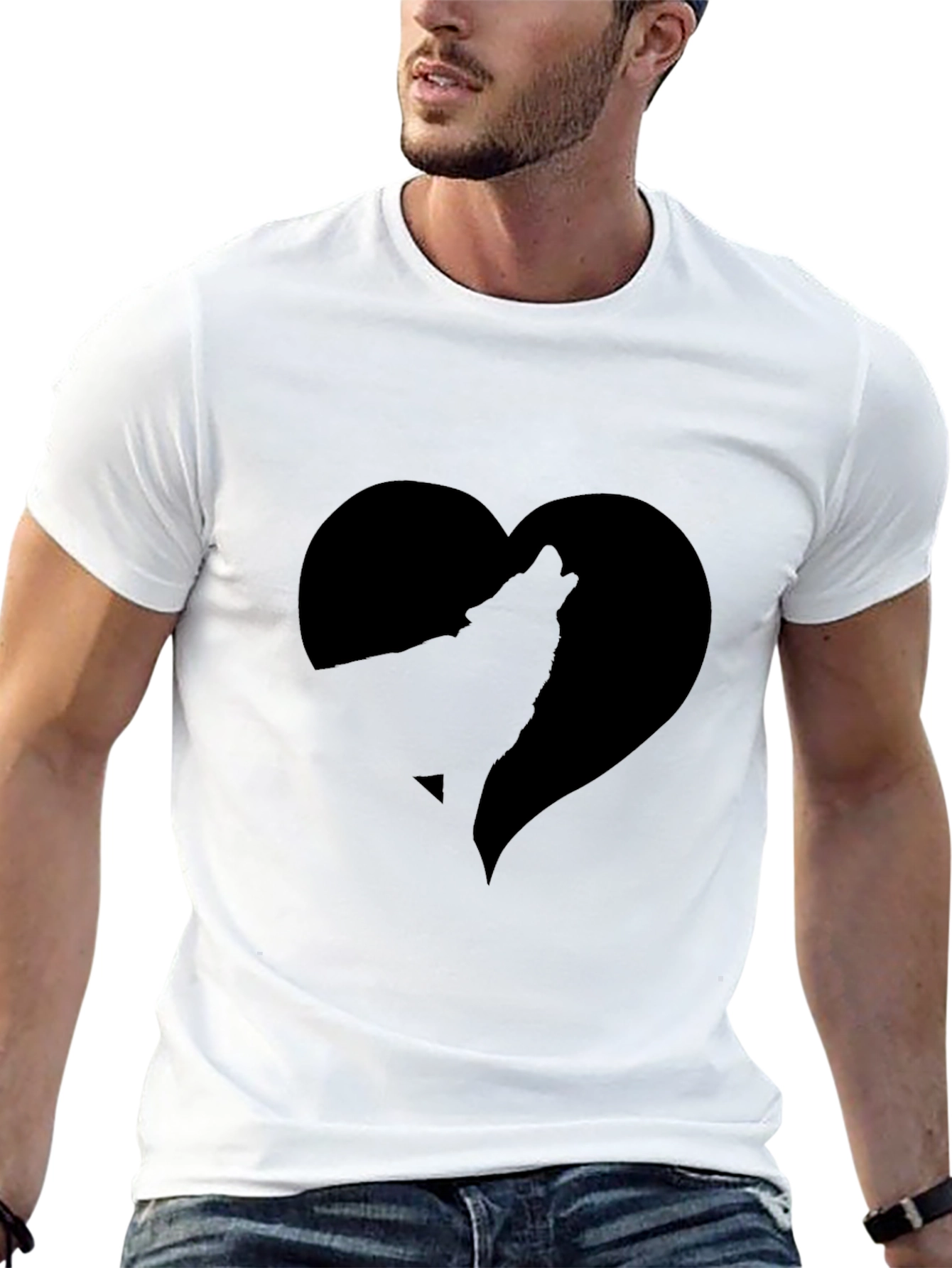 Wolf Heart Graphic T-Shirt - Stylish Black Tee