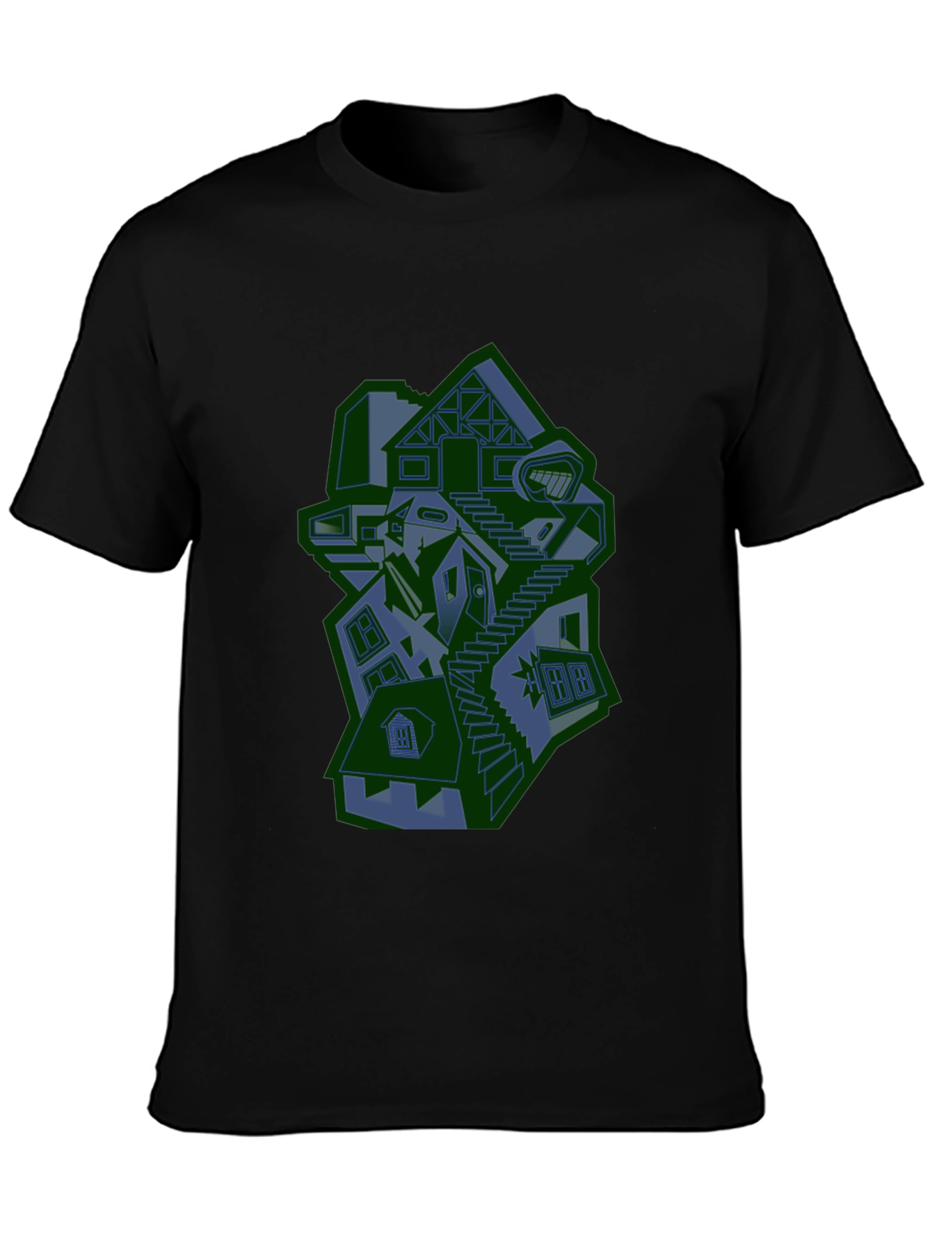Abstract House Graphic Print Black T-Shirt