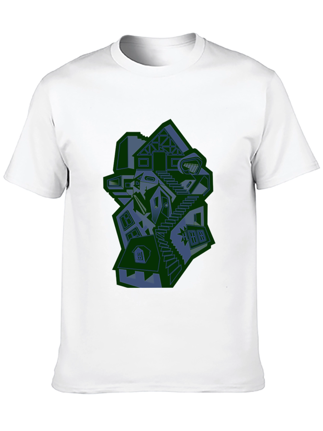 Abstract House Graphic Print Black T-Shirt