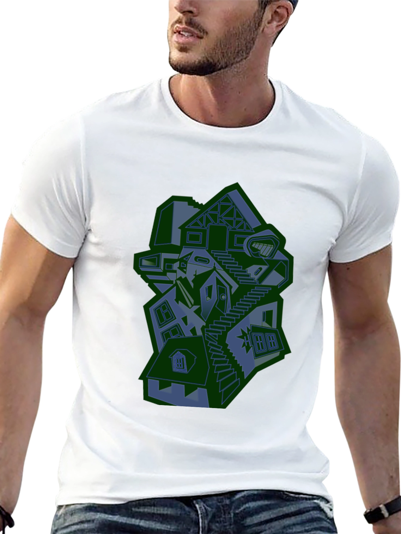 Abstract House Graphic Print Black T-Shirt