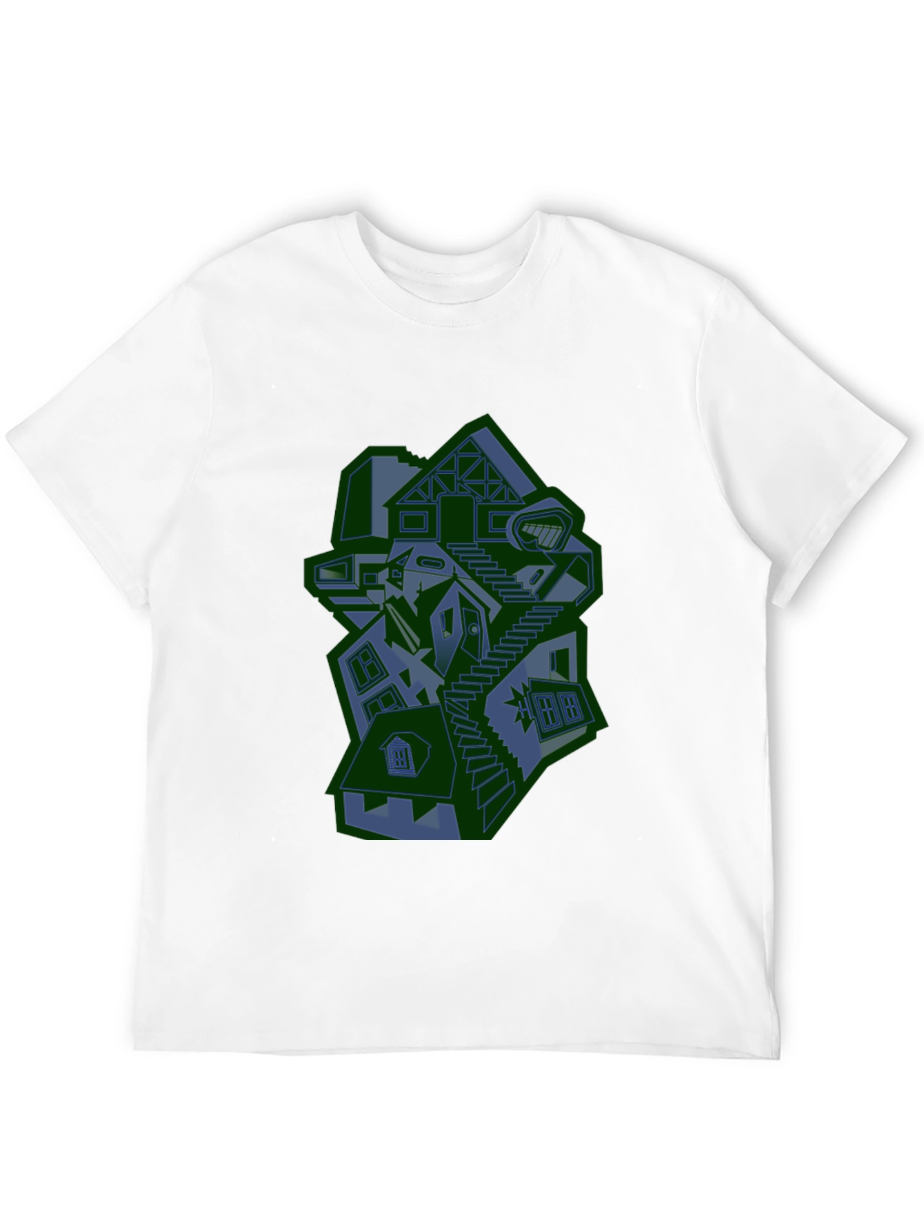 Abstract House Graphic Print Black T-Shirt