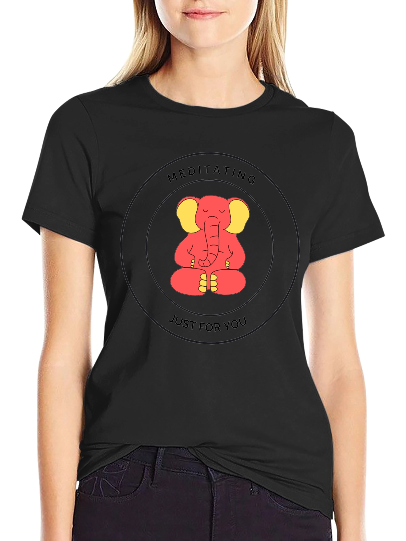 Meditating Elephant Black T-Shirt