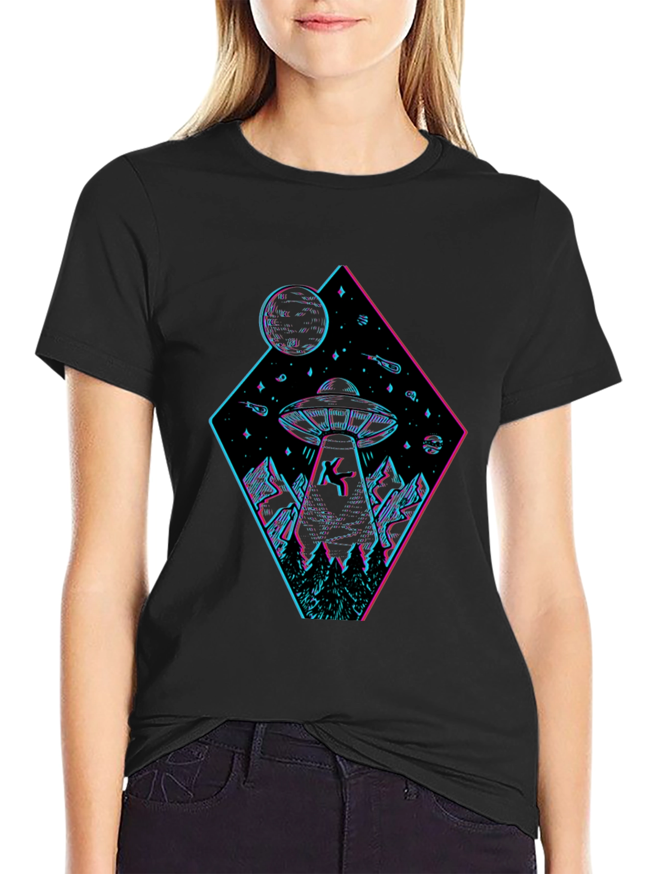 UFO Abduction Graphic T-Shirt - Black