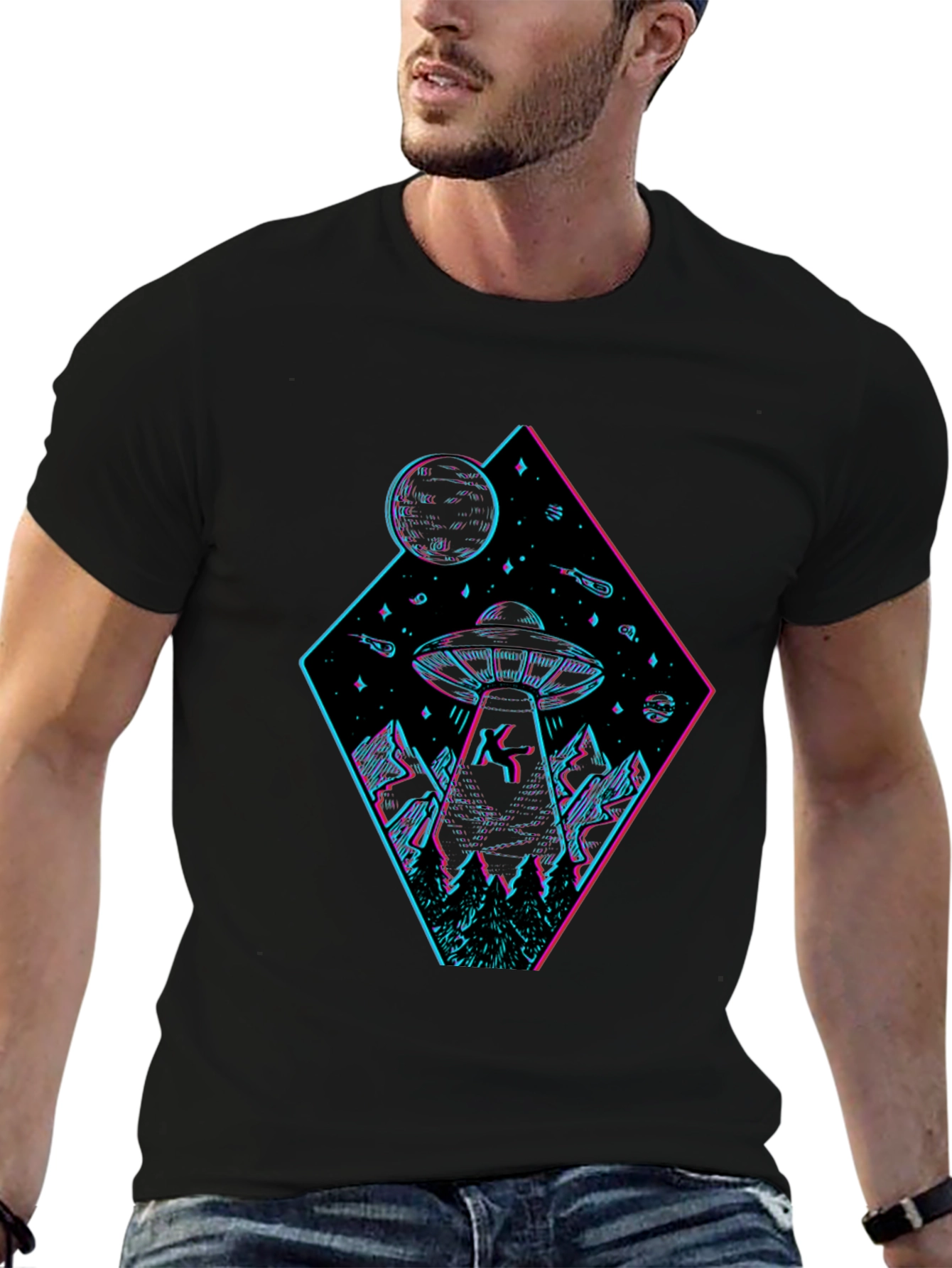 UFO Abduction Graphic T-Shirt - Black