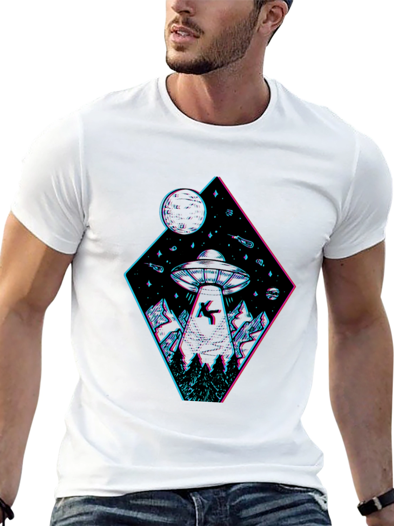 UFO Abduction Graphic T-Shirt - Black