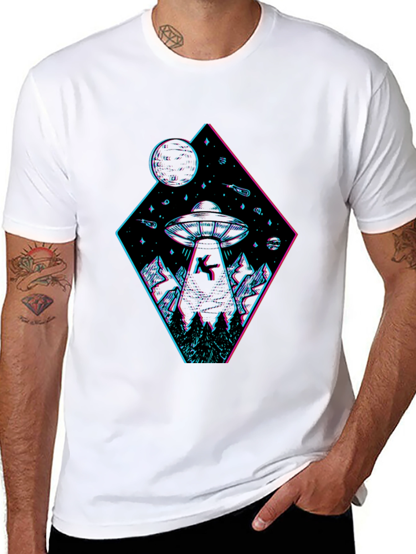 UFO Abduction Graphic T-Shirt - Black