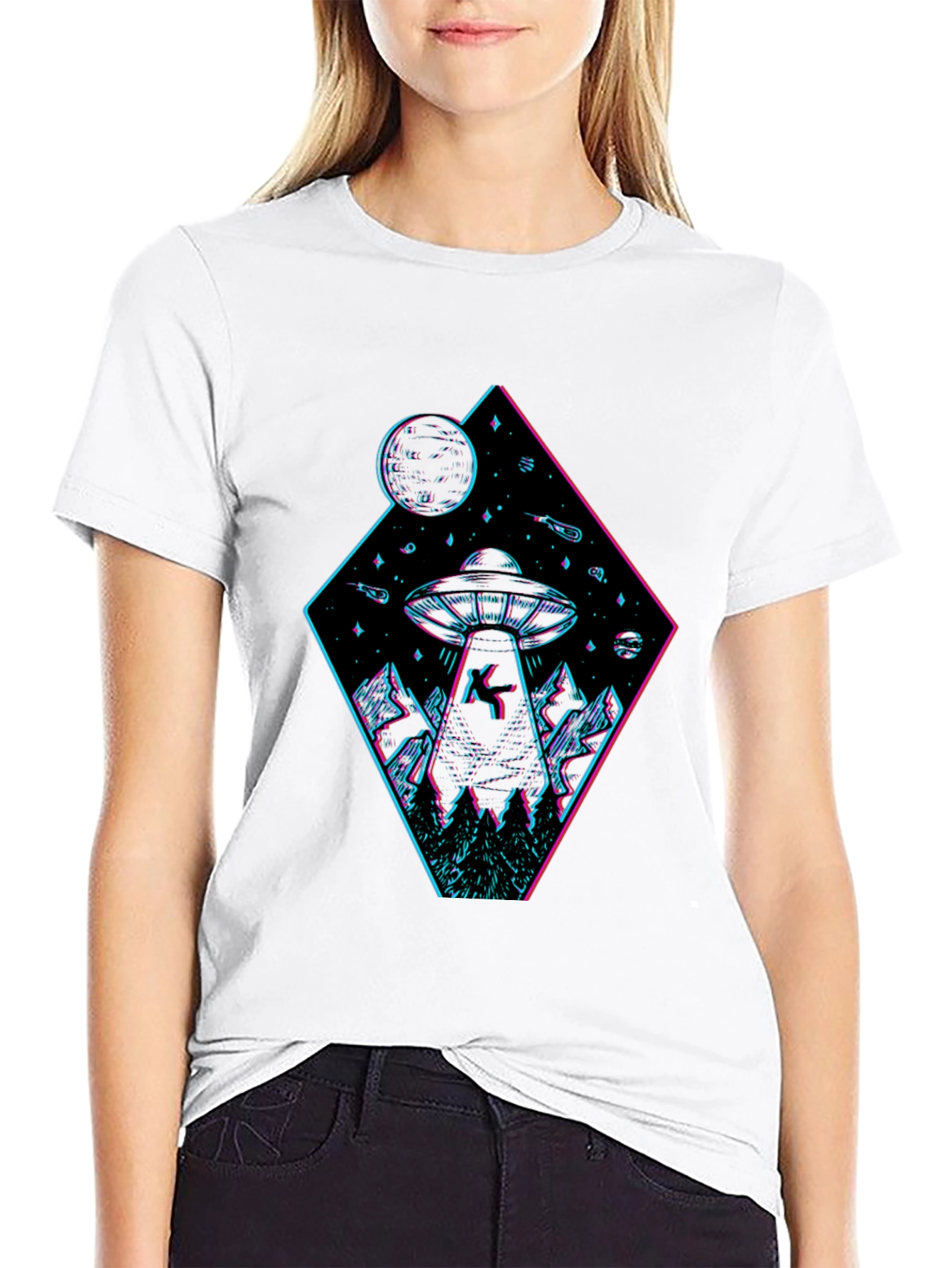 UFO Abduction Graphic T-Shirt - Black