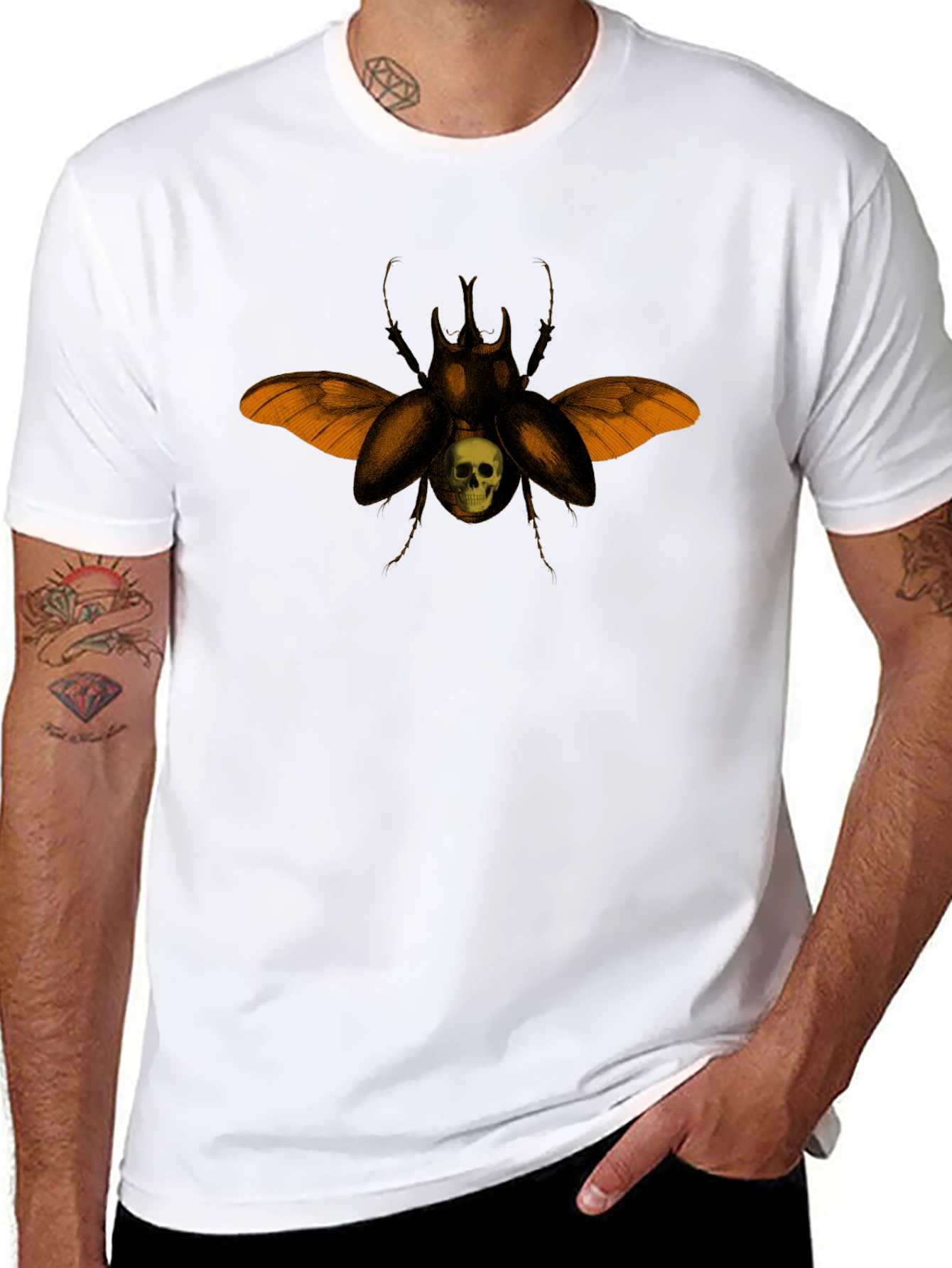 Beetle & Skull Graphic Tee - Black Cotton Blend