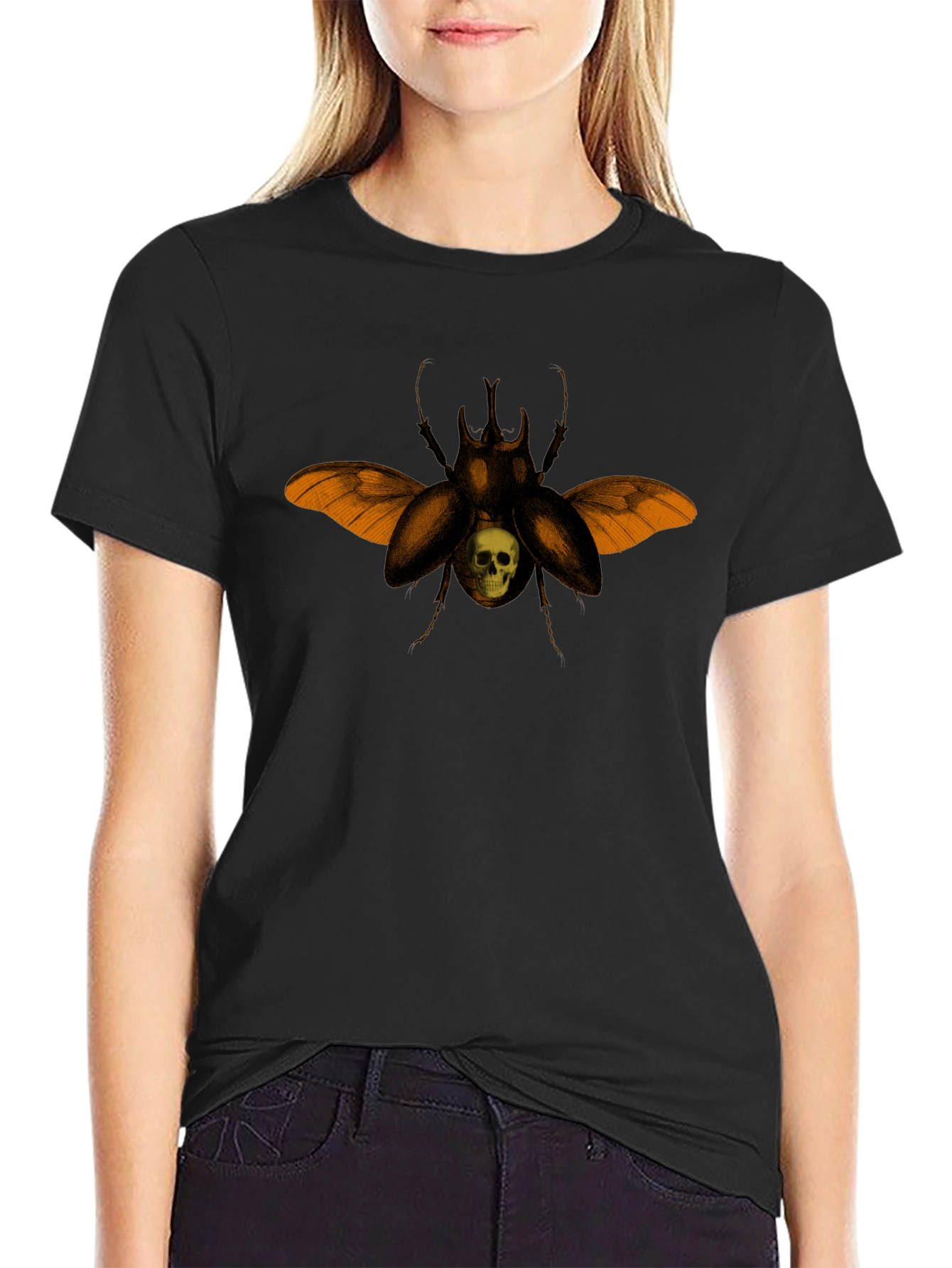 Beetle & Skull Graphic Tee - Black Cotton Blend