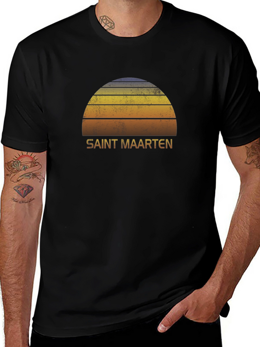 Saint Maarten Retro Sunset Graphic Tee - Mens Black T-Shirt