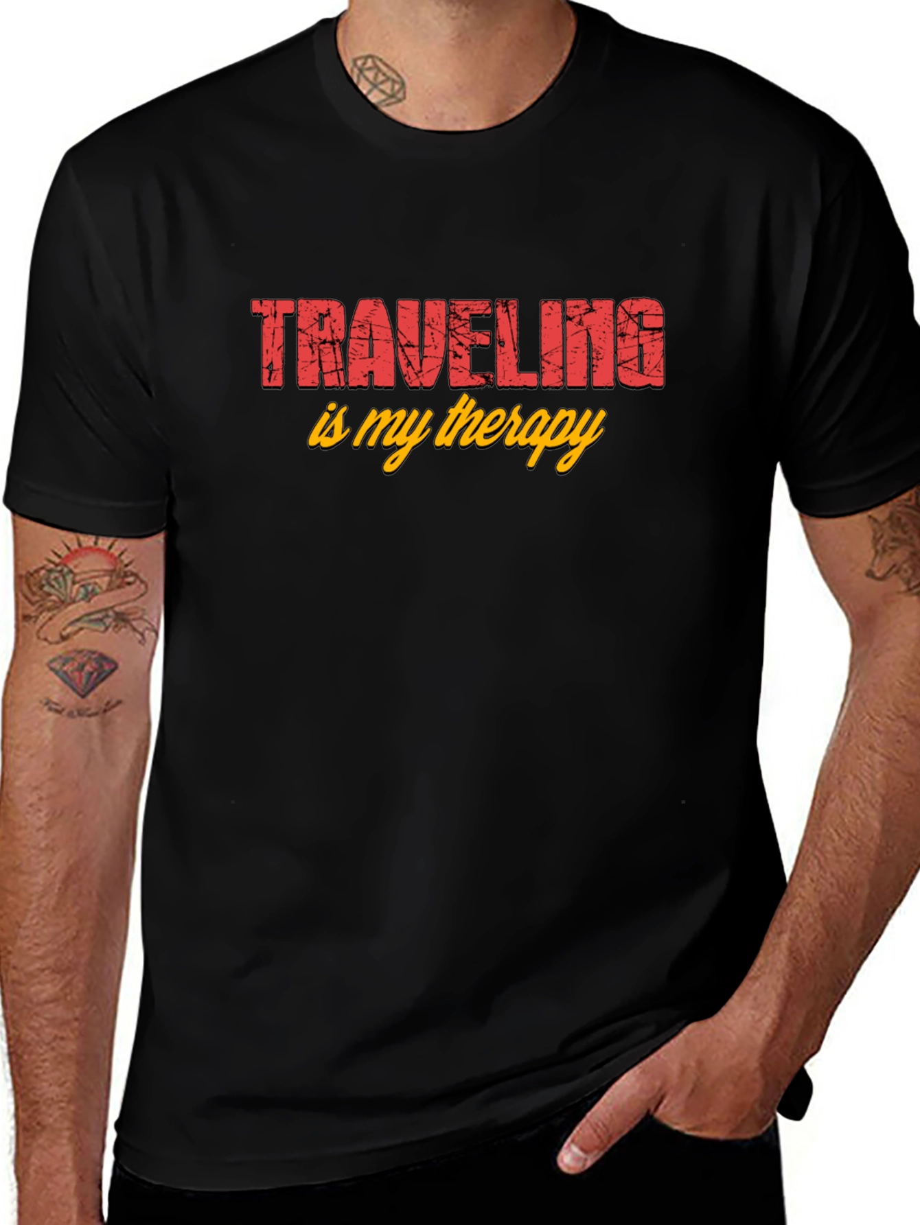 Traveling Is My Therapy Black Graphic Tee