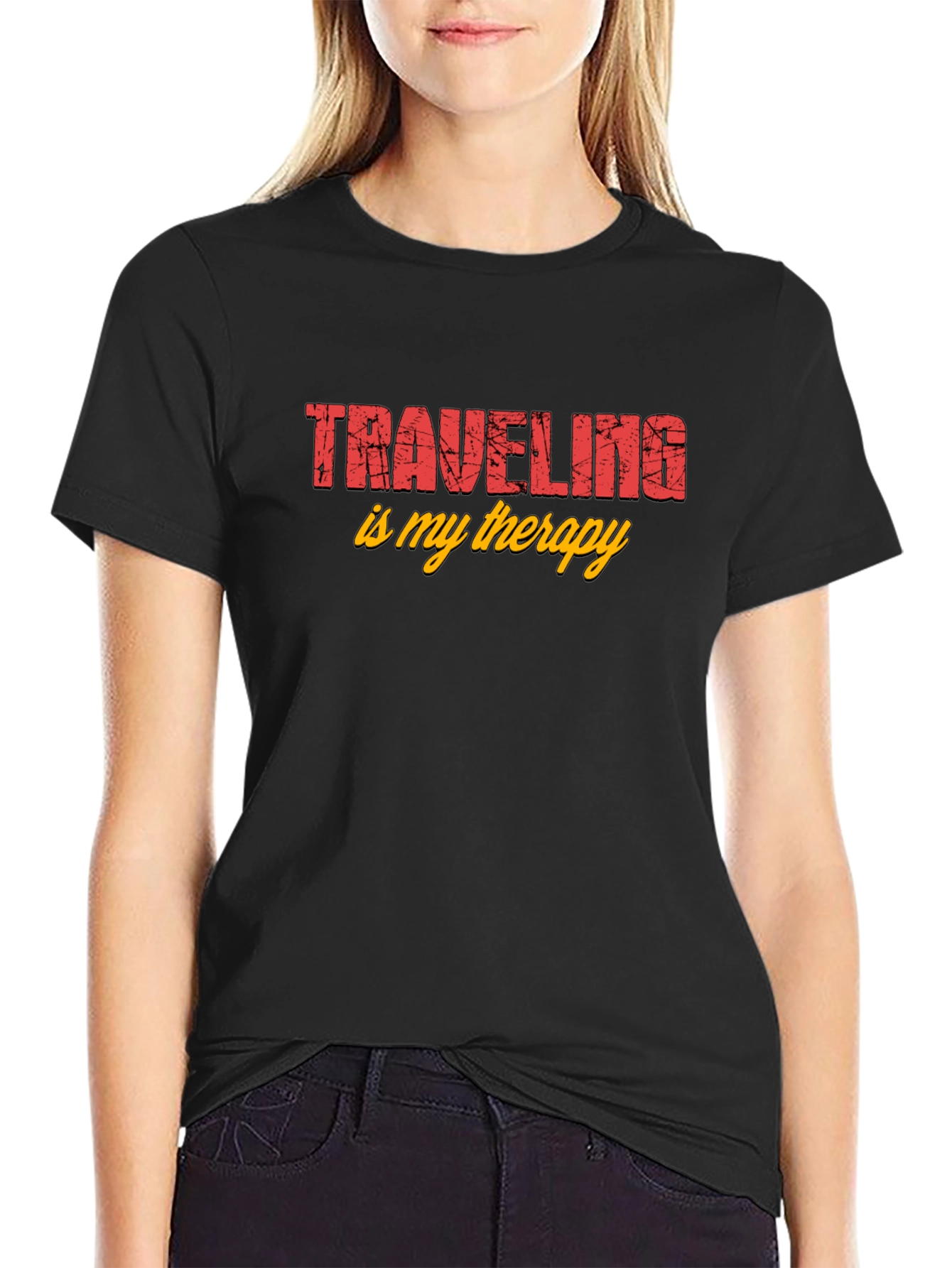 Traveling Is My Therapy Black Graphic Tee