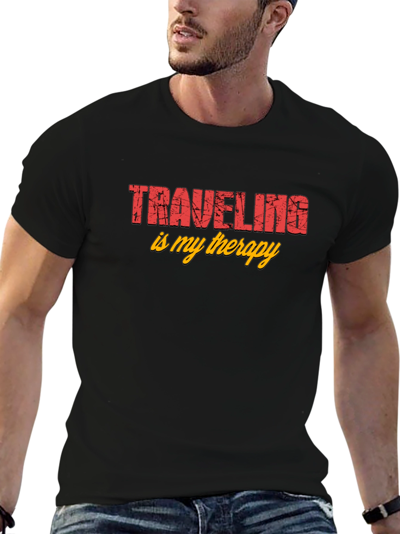 Traveling Is My Therapy Black Graphic Tee