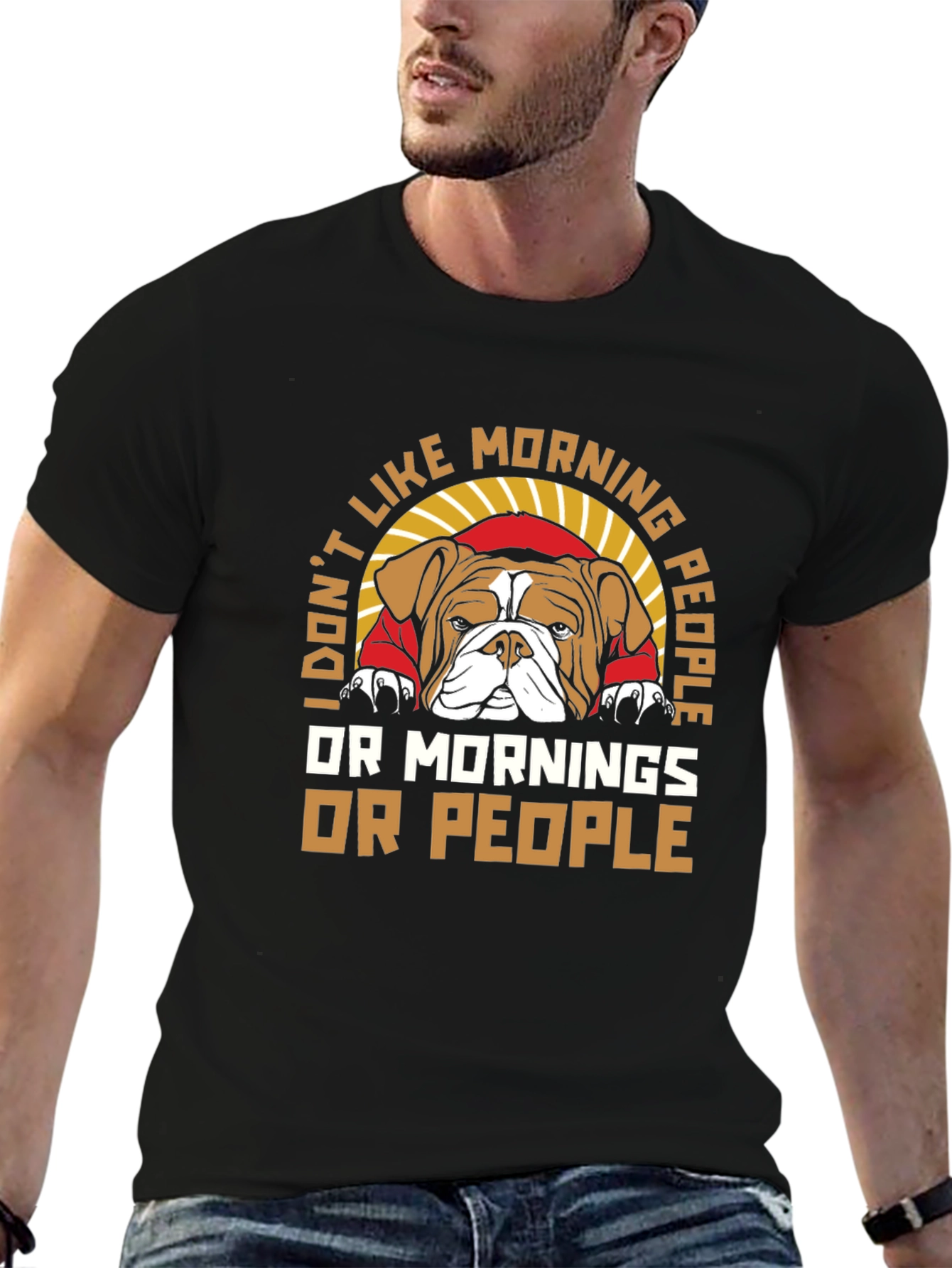 I Dont Like Morning People Bulldog T-Shirt