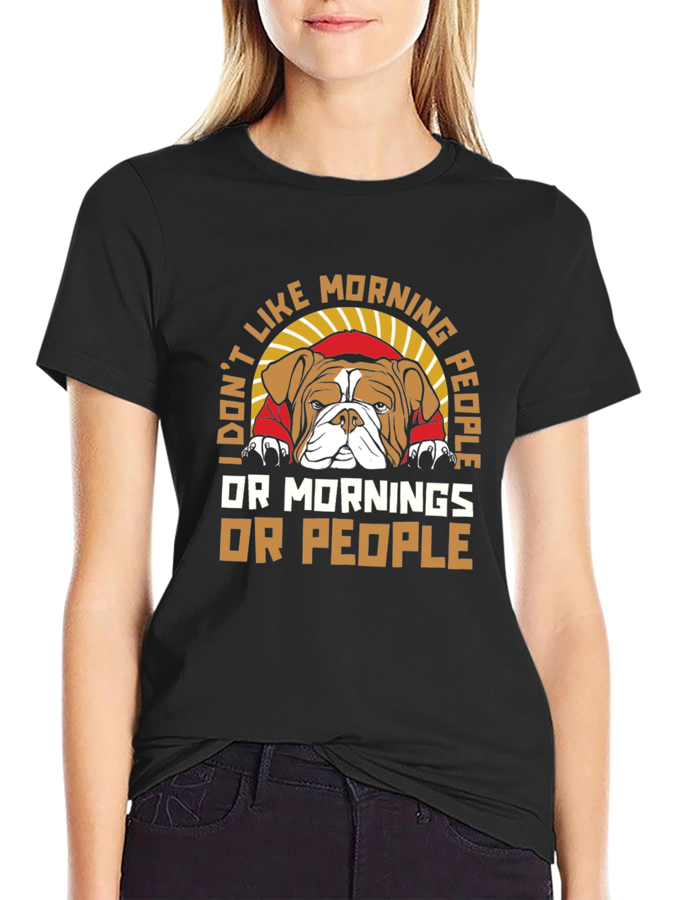 I Dont Like Morning People Bulldog T-Shirt