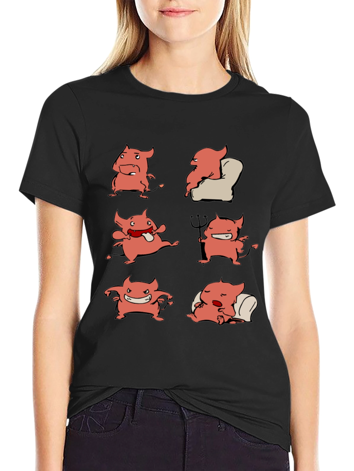 Devil Cartoon Character Graphic Print Tee