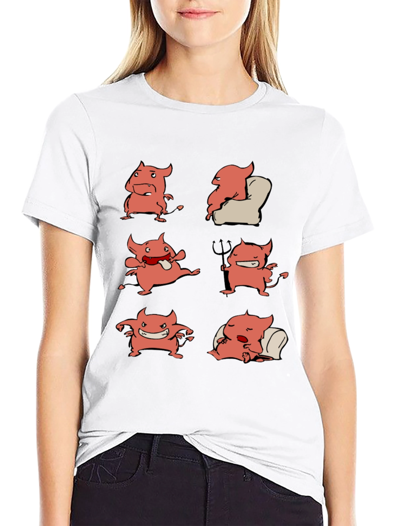 Devil Cartoon Character Graphic Print Tee