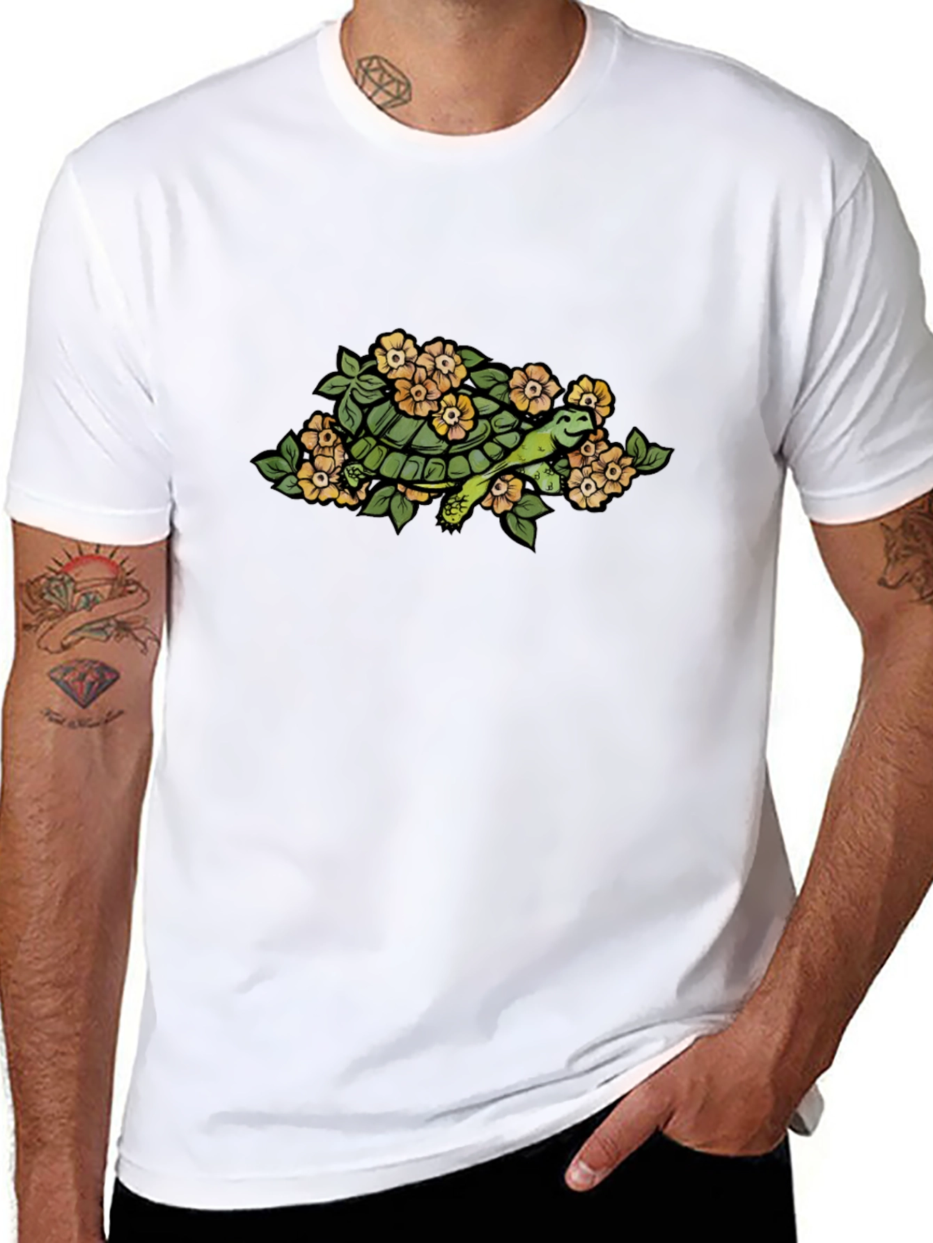 Turtle & Flower Graphic T-Shirt