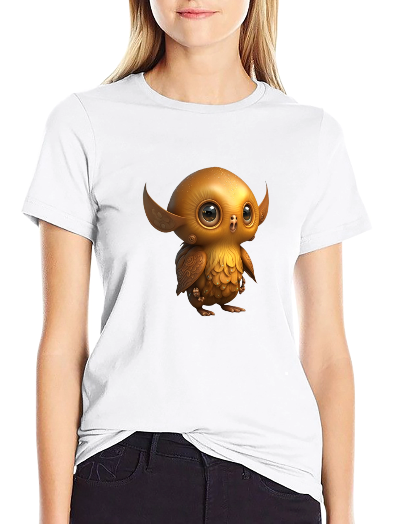 Cute Golden Owl Creature Graphic Tee