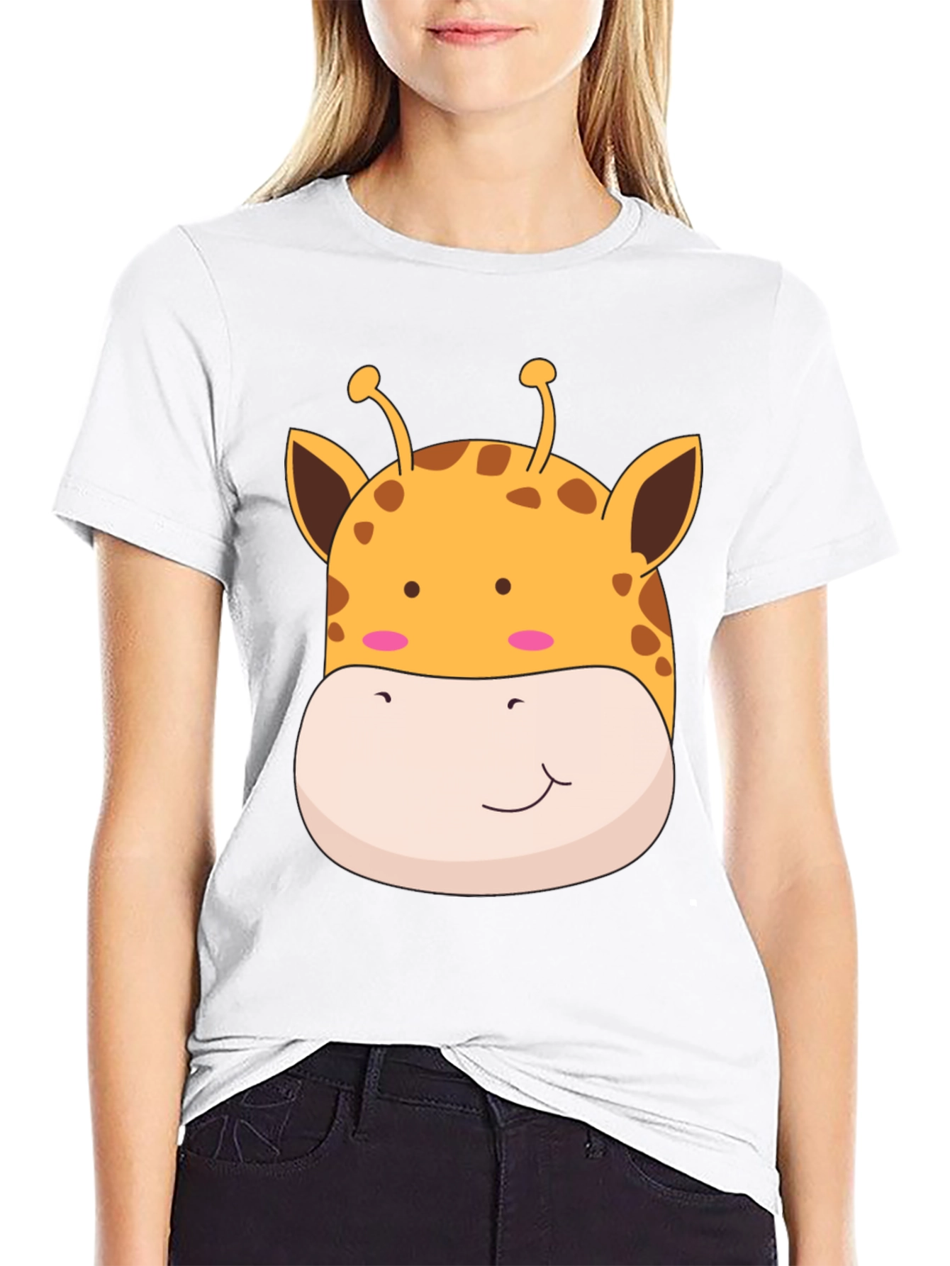 Giraffe Face Graphic Black T-Shirt