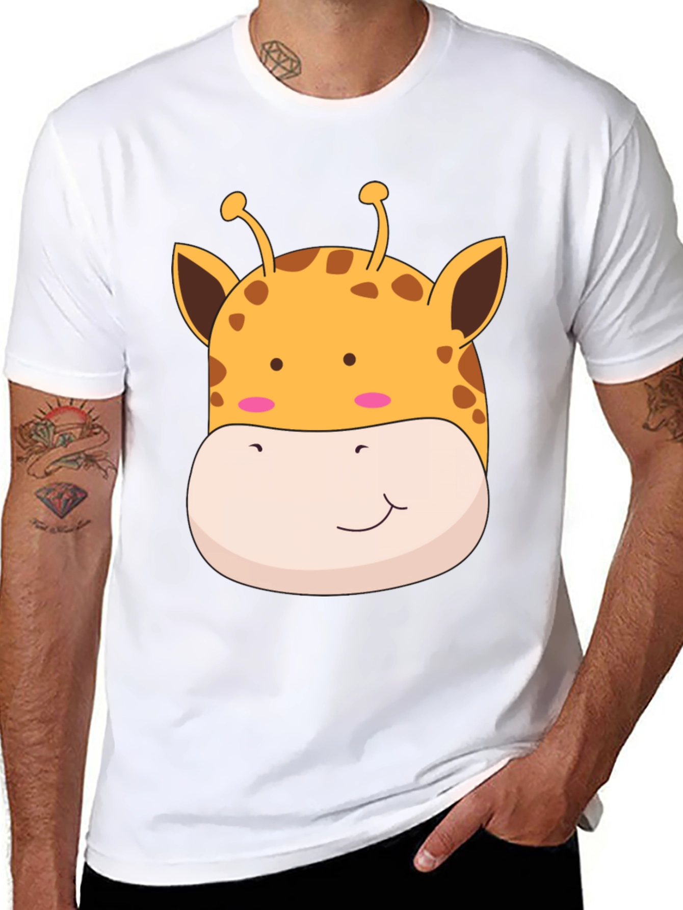 Giraffe Face Graphic Black T-Shirt