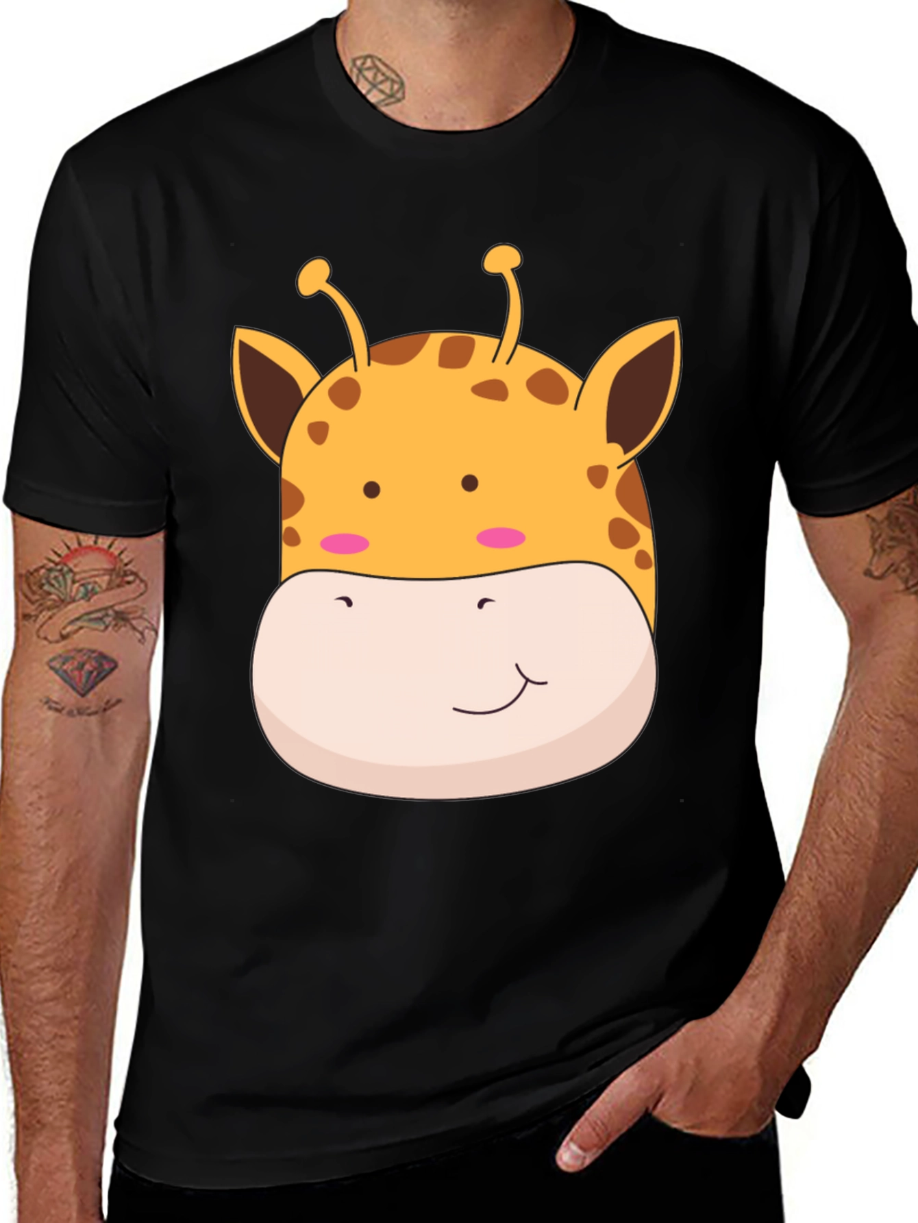Giraffe Face Graphic Black T-Shirt