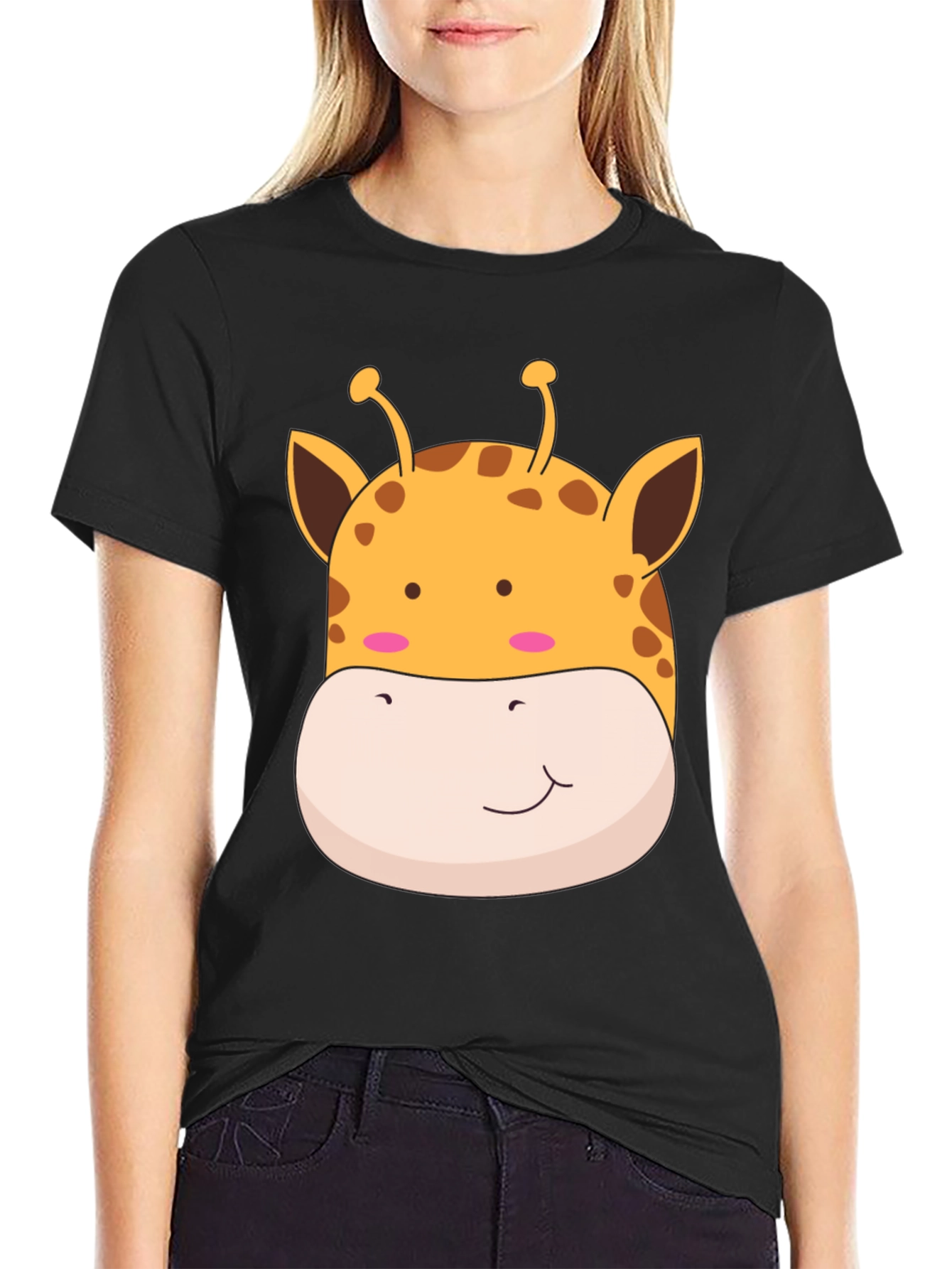 Giraffe Face Graphic Black T-Shirt