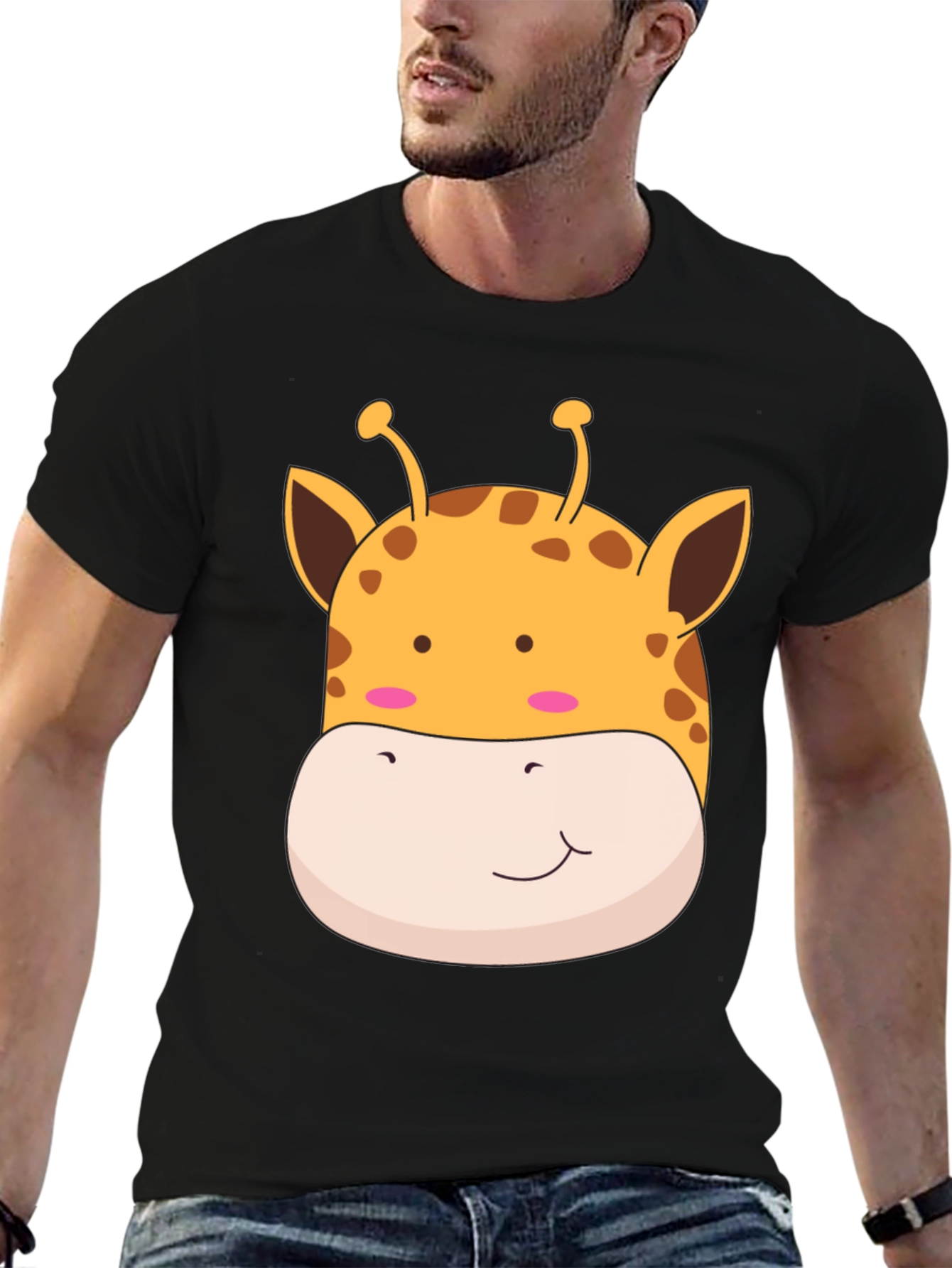 Giraffe Face Graphic Black T-Shirt