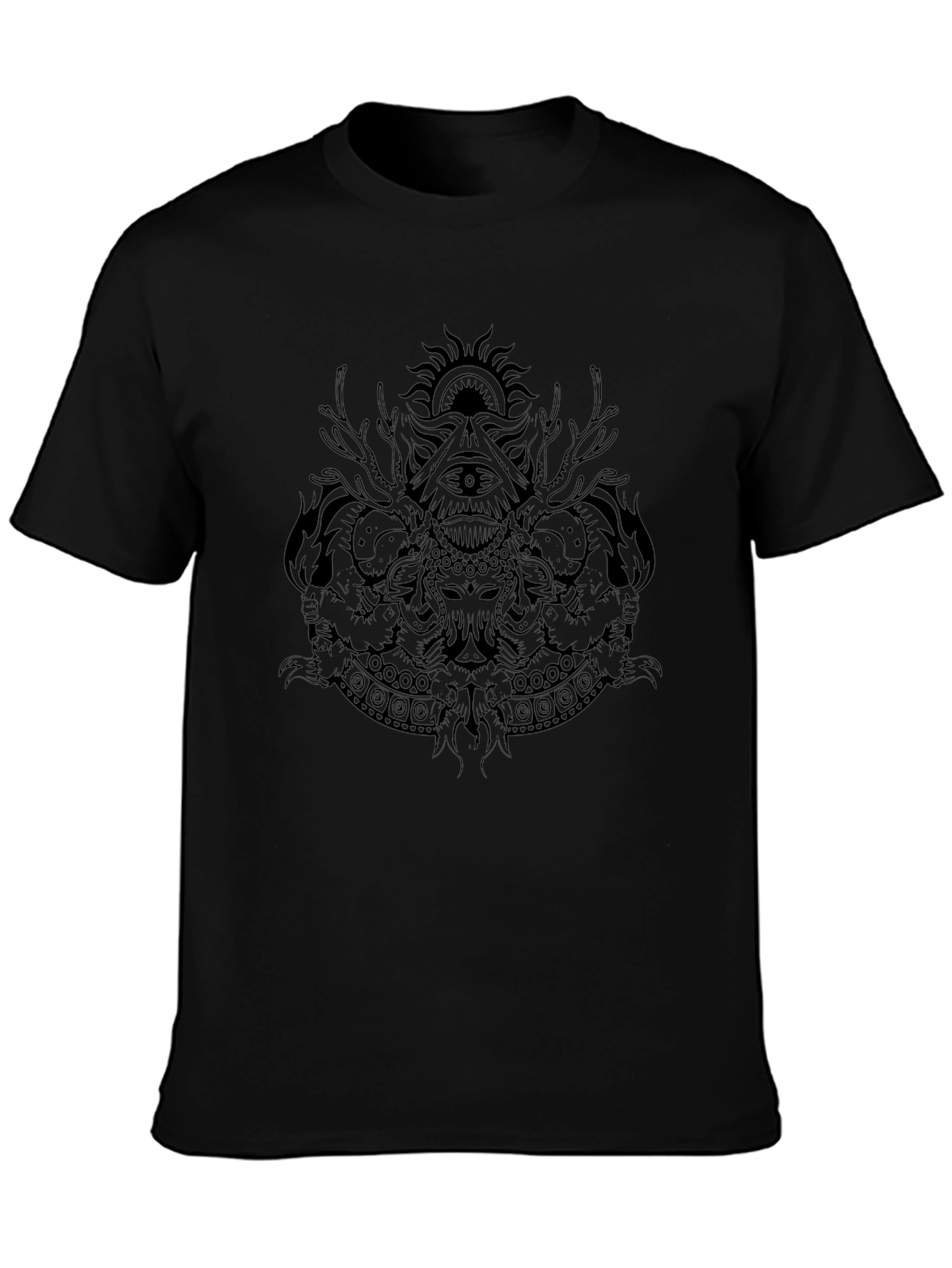Mystic Print Black Cotton T-Shirt
