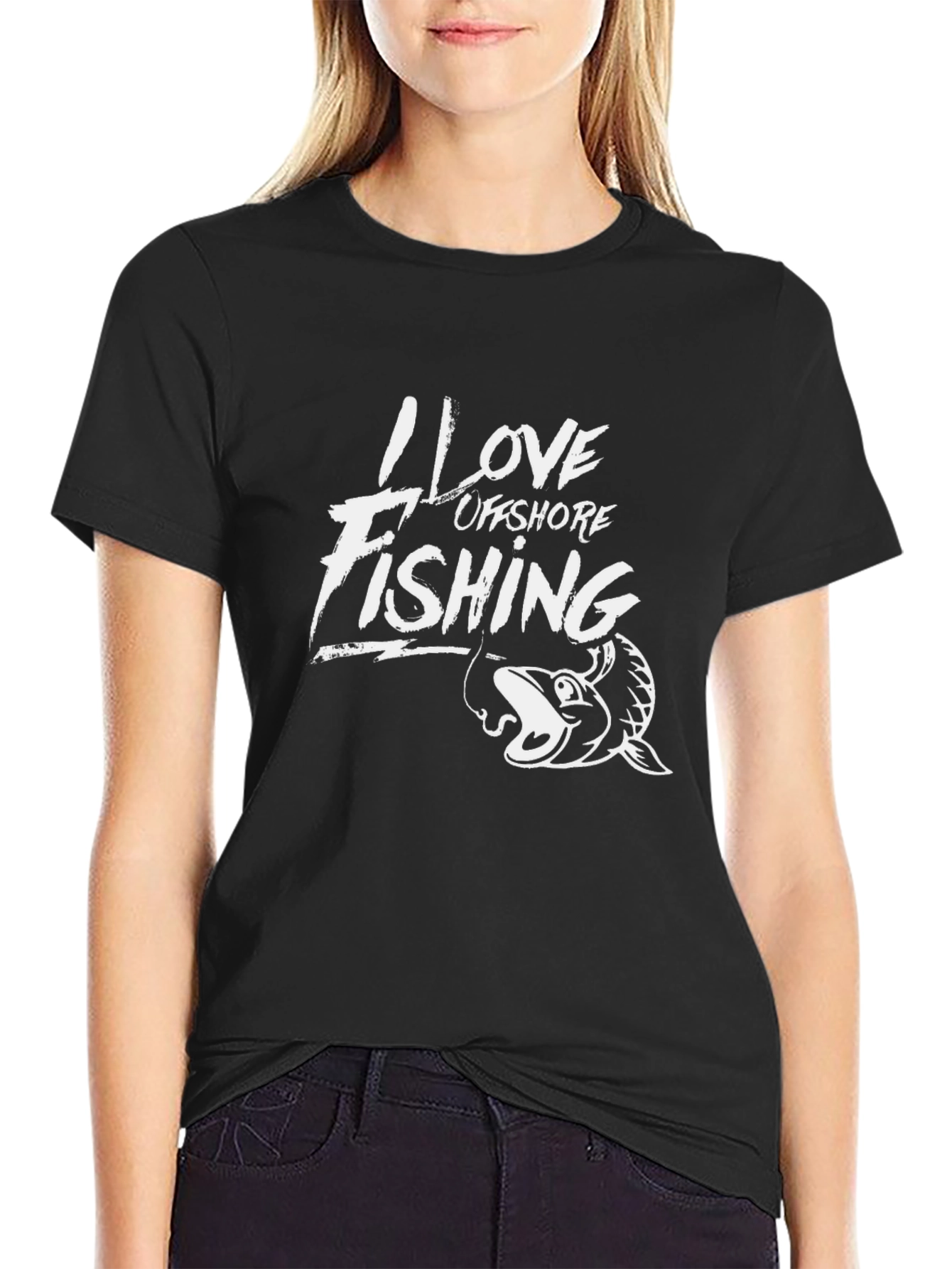 I Love Offshore Fishing Black T-Shirt