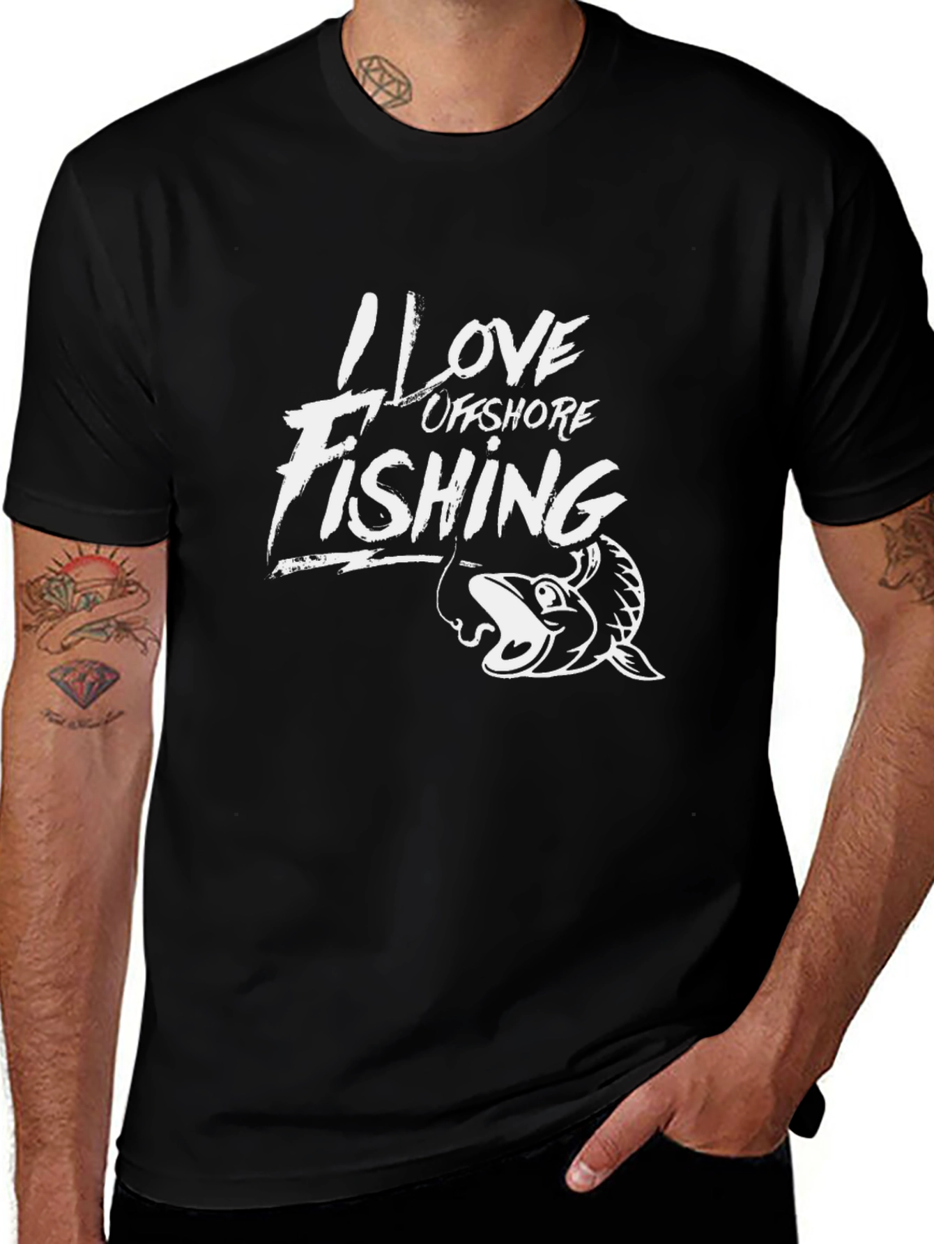 I Love Offshore Fishing Black T-Shirt