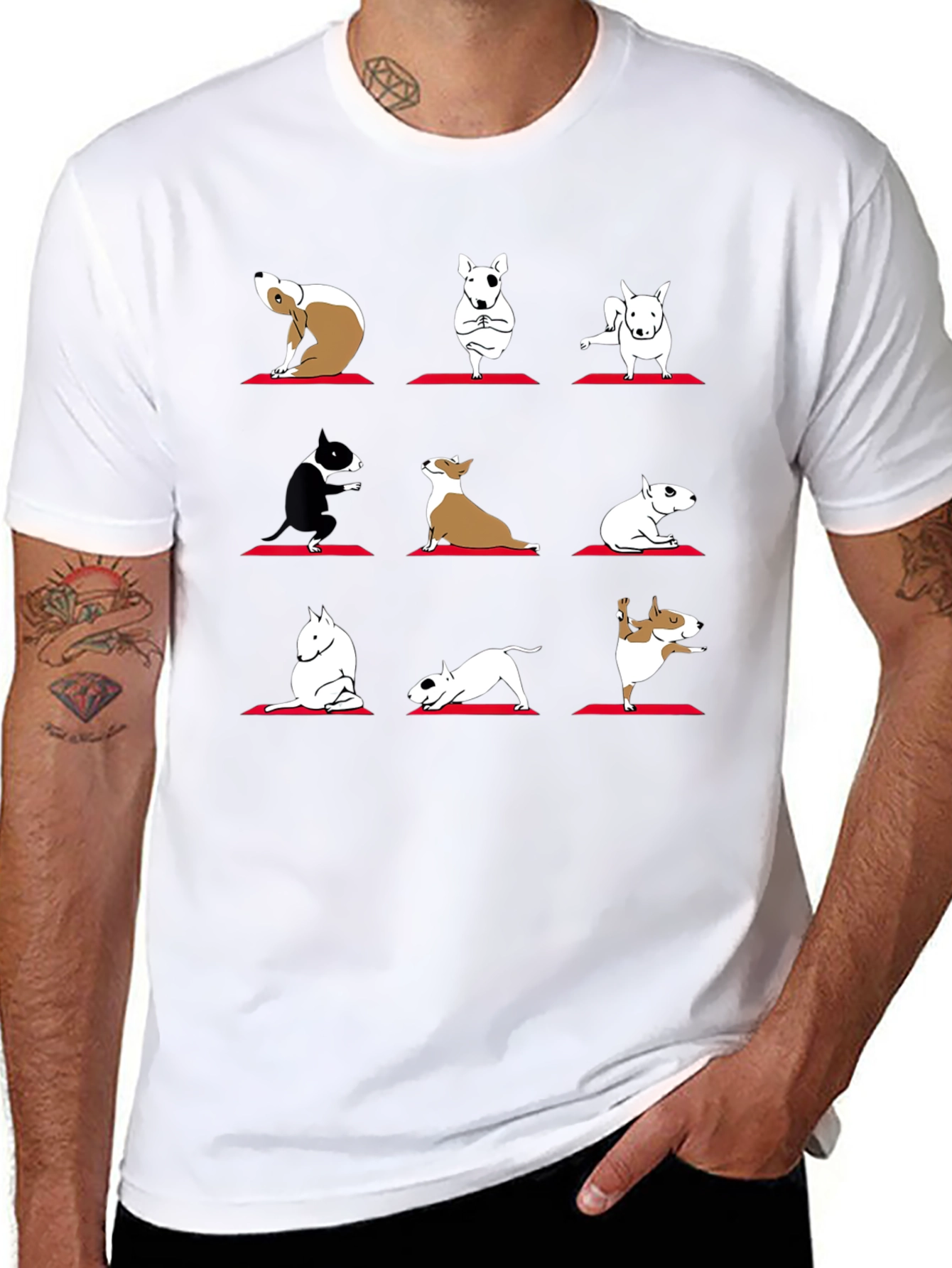Yoga Dogs Graphic Tee - Bull Terrier Poses T-Shirt