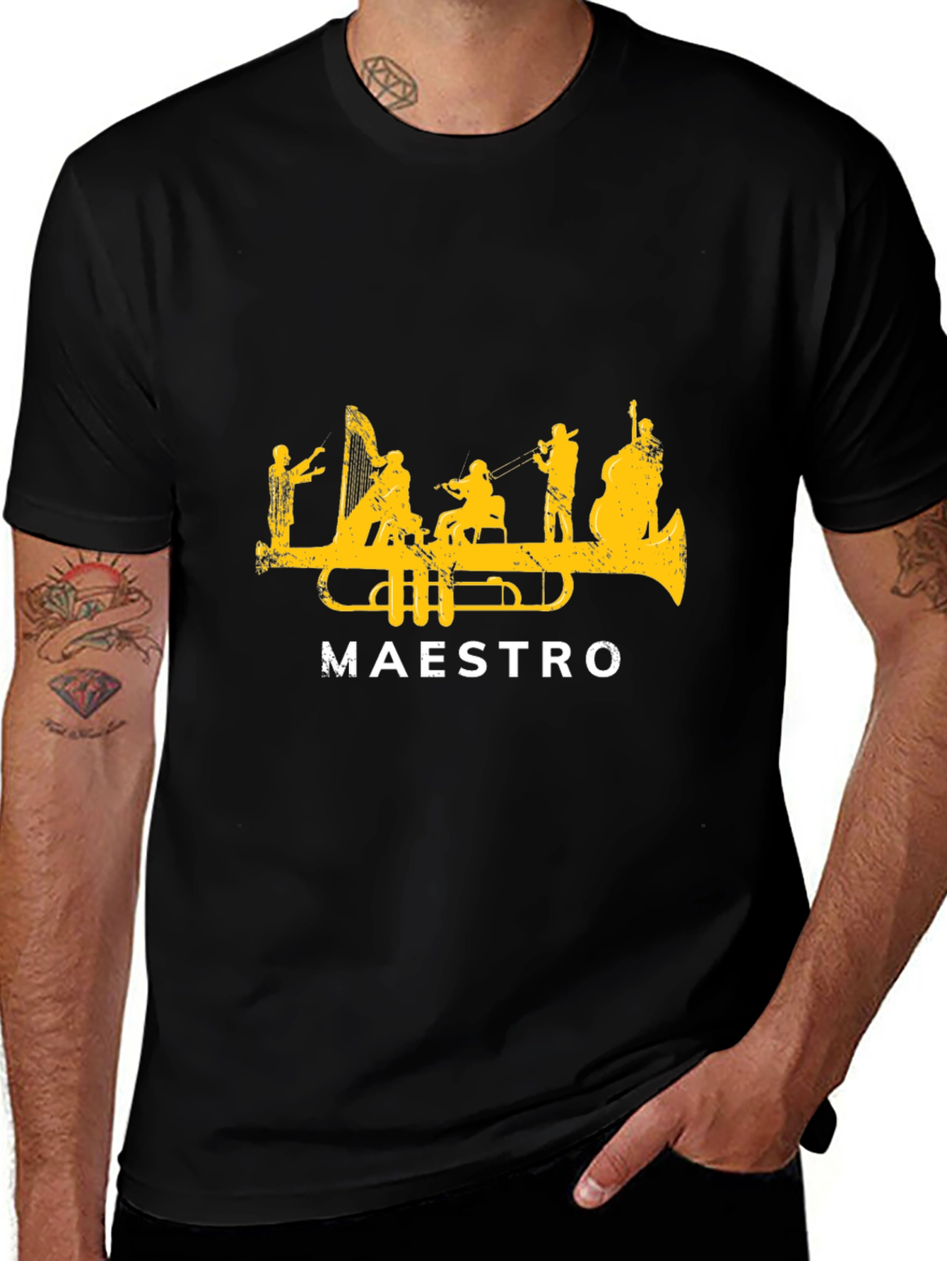 Maestro Trumpet Orchestra Graphic T-Shirt - Black
