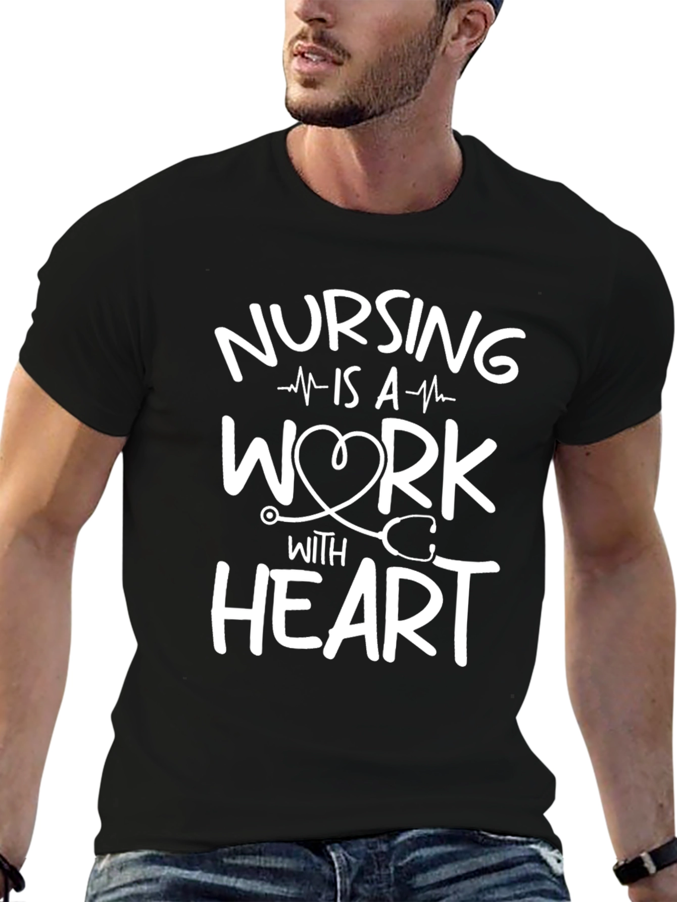 Nursing Is a Work with Heart Black T-Shirt