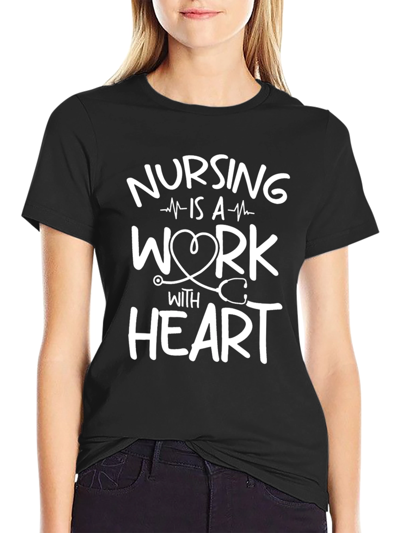 Nursing Is a Work with Heart Black T-Shirt