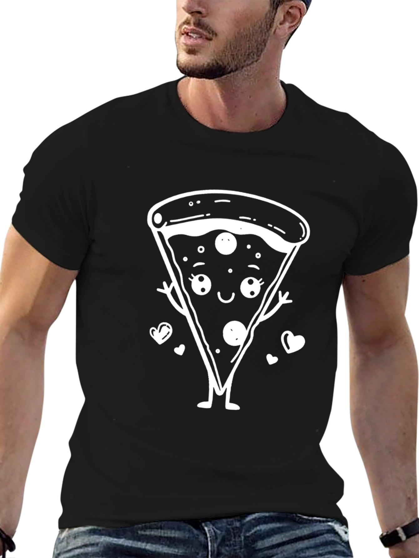 Cute Pizza Slice Graphic Tee - Black Cotton Shirt