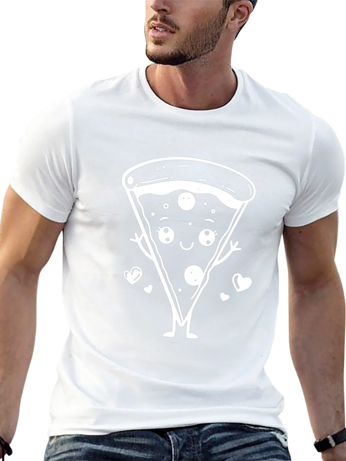 Cute Pizza Slice Graphic Tee - Black Cotton Shirt