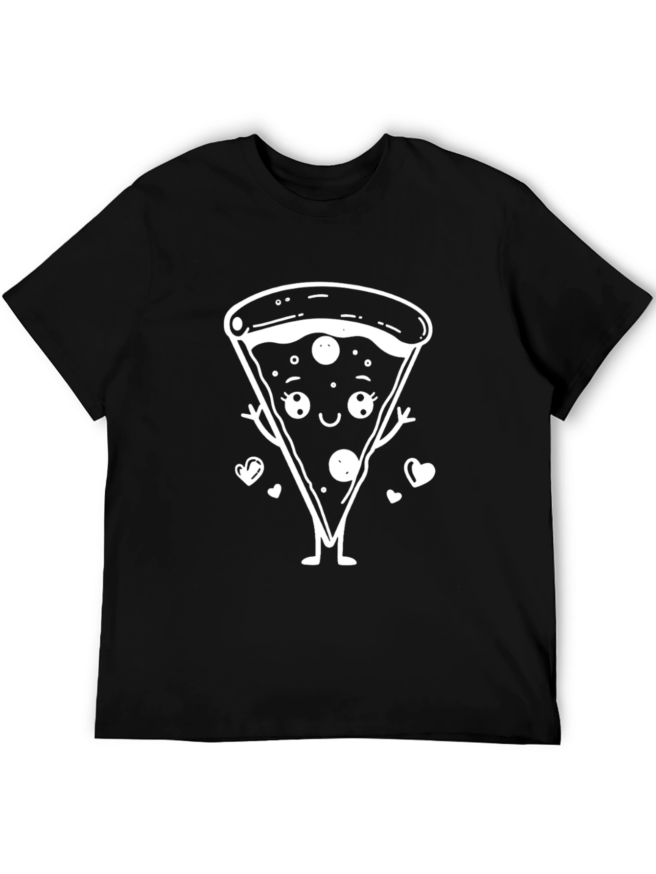 Cute Pizza Slice Graphic Tee - Black Cotton Shirt