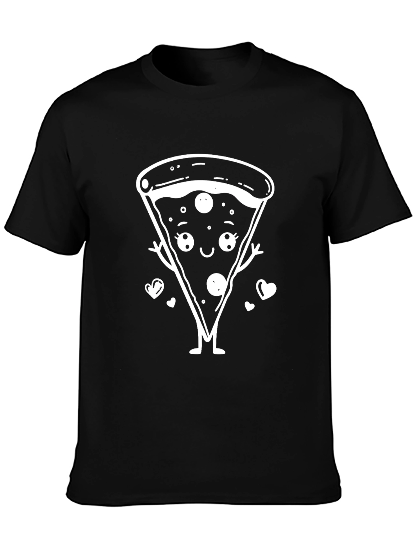 Cute Pizza Slice Graphic Tee - Black Cotton Shirt