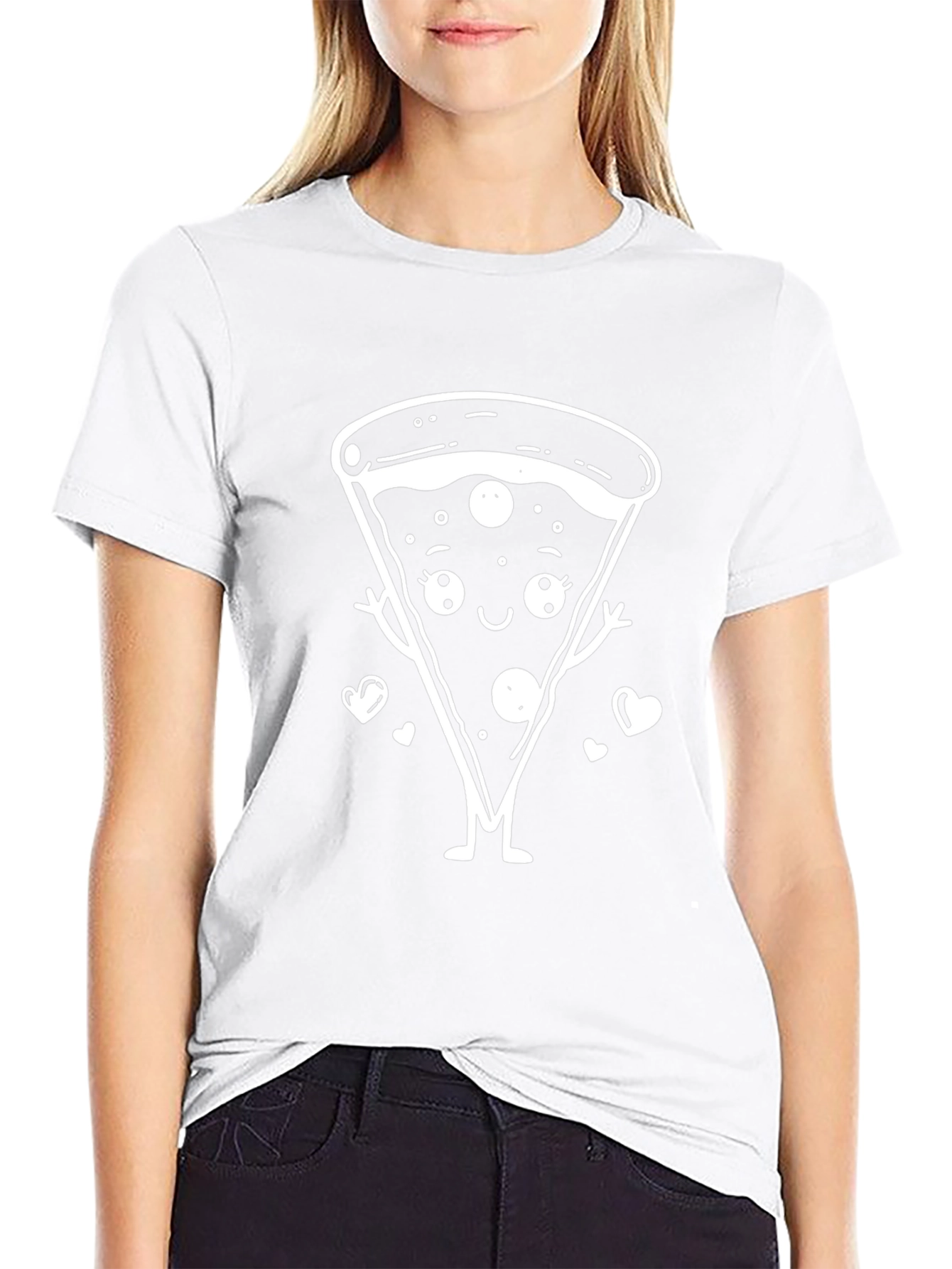 Cute Pizza Slice Graphic Tee - Black Cotton Shirt